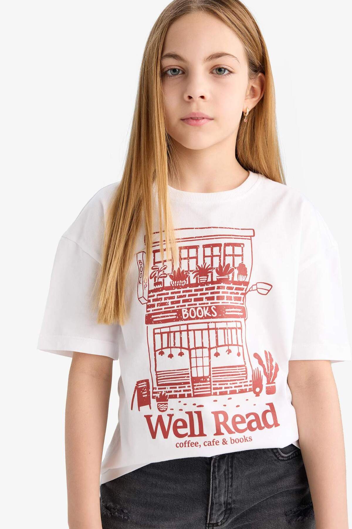 Relax Fit Crew Neck Printed Short Sleeve T-Shirt Girl E0355A825SM