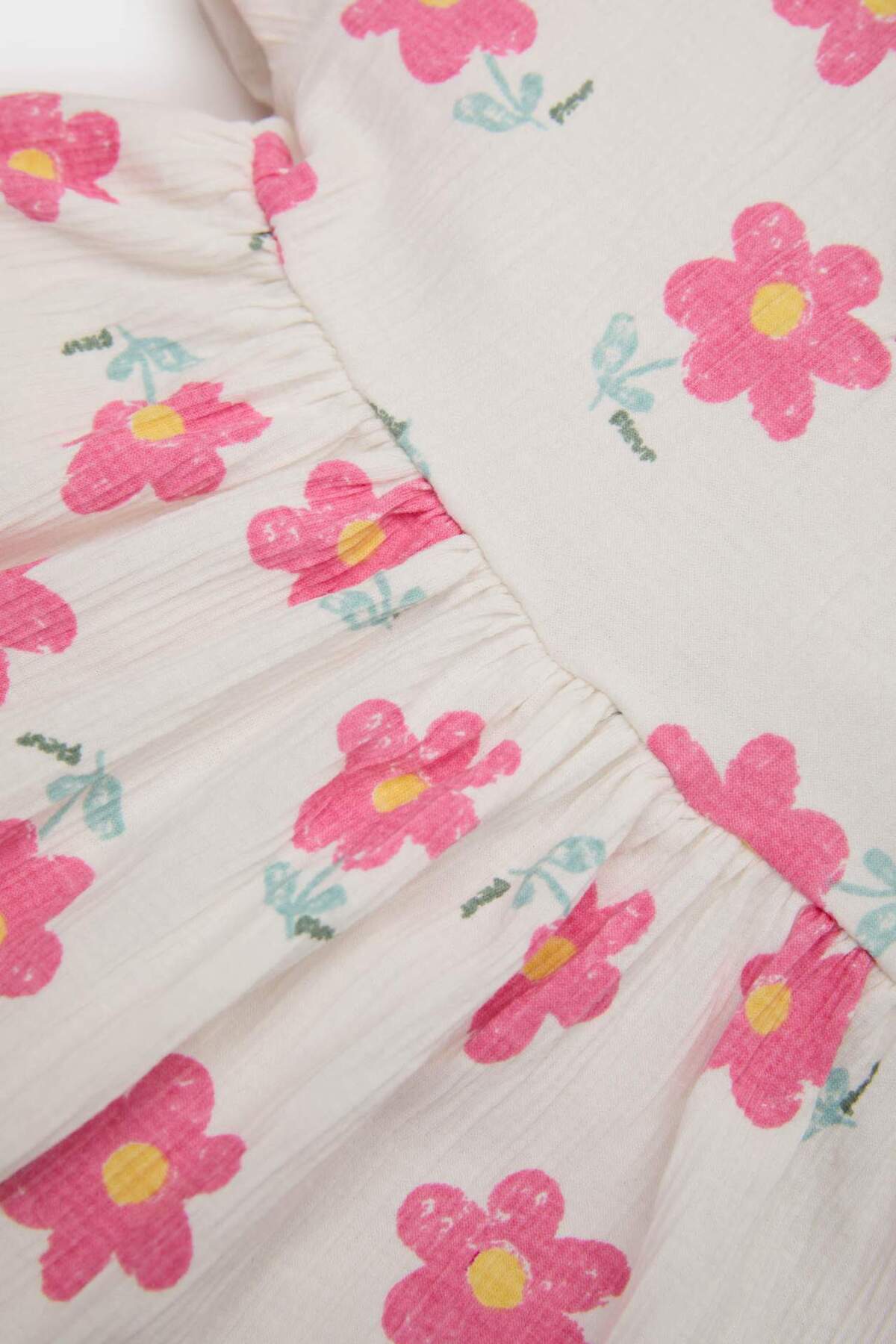 Defacto 2'li Takım Çiçekli Kısa Kollu Bluz Beli Lastikli Pantolon Kız Bebek E8441A525SM fotoğrafı 4 (önizleme)