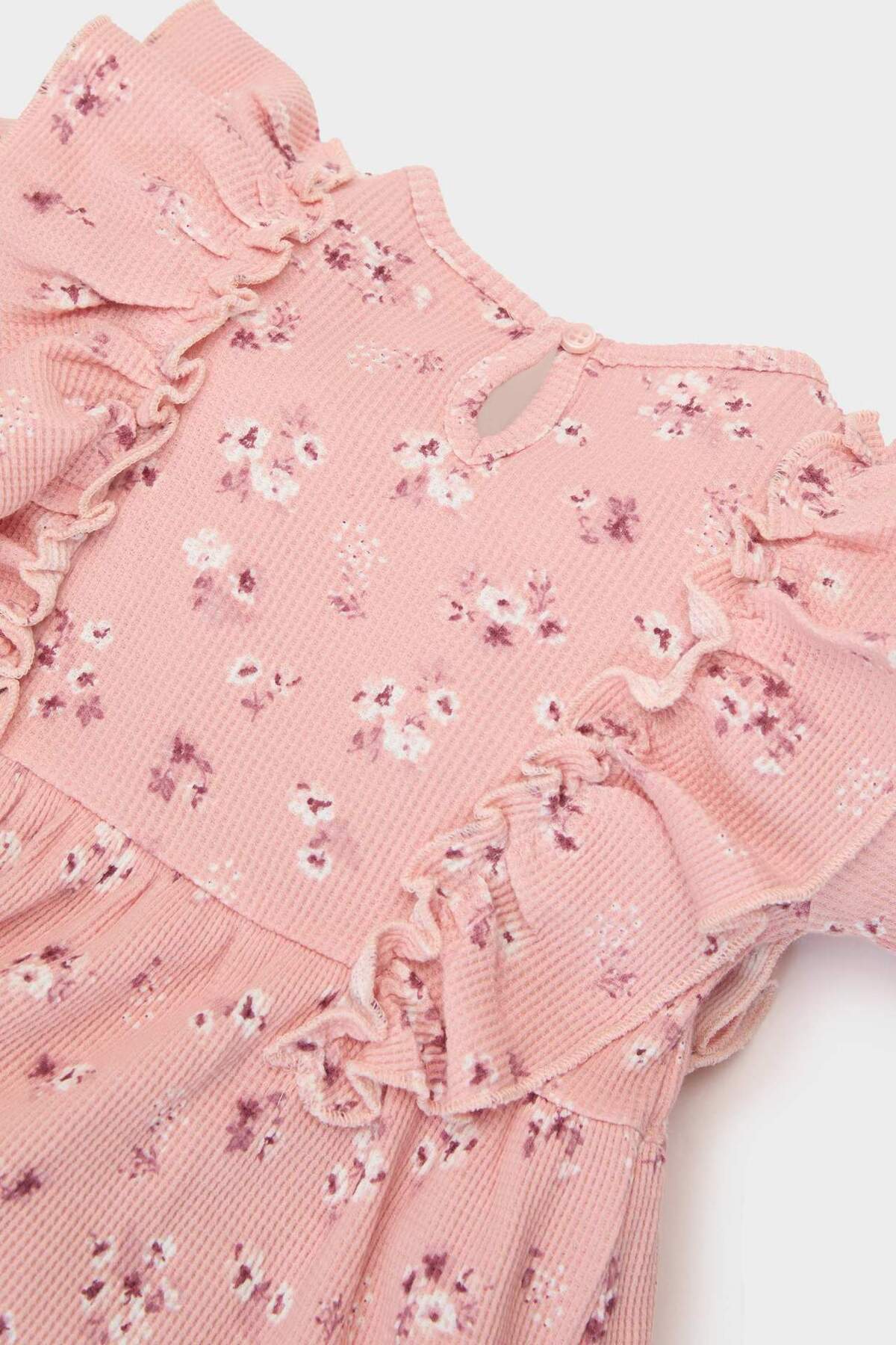 Defacto Çiçekli Uzun Kollu Waffle Elbise Kız Bebek D9563A525SP fotoğrafı 3 (önizleme)