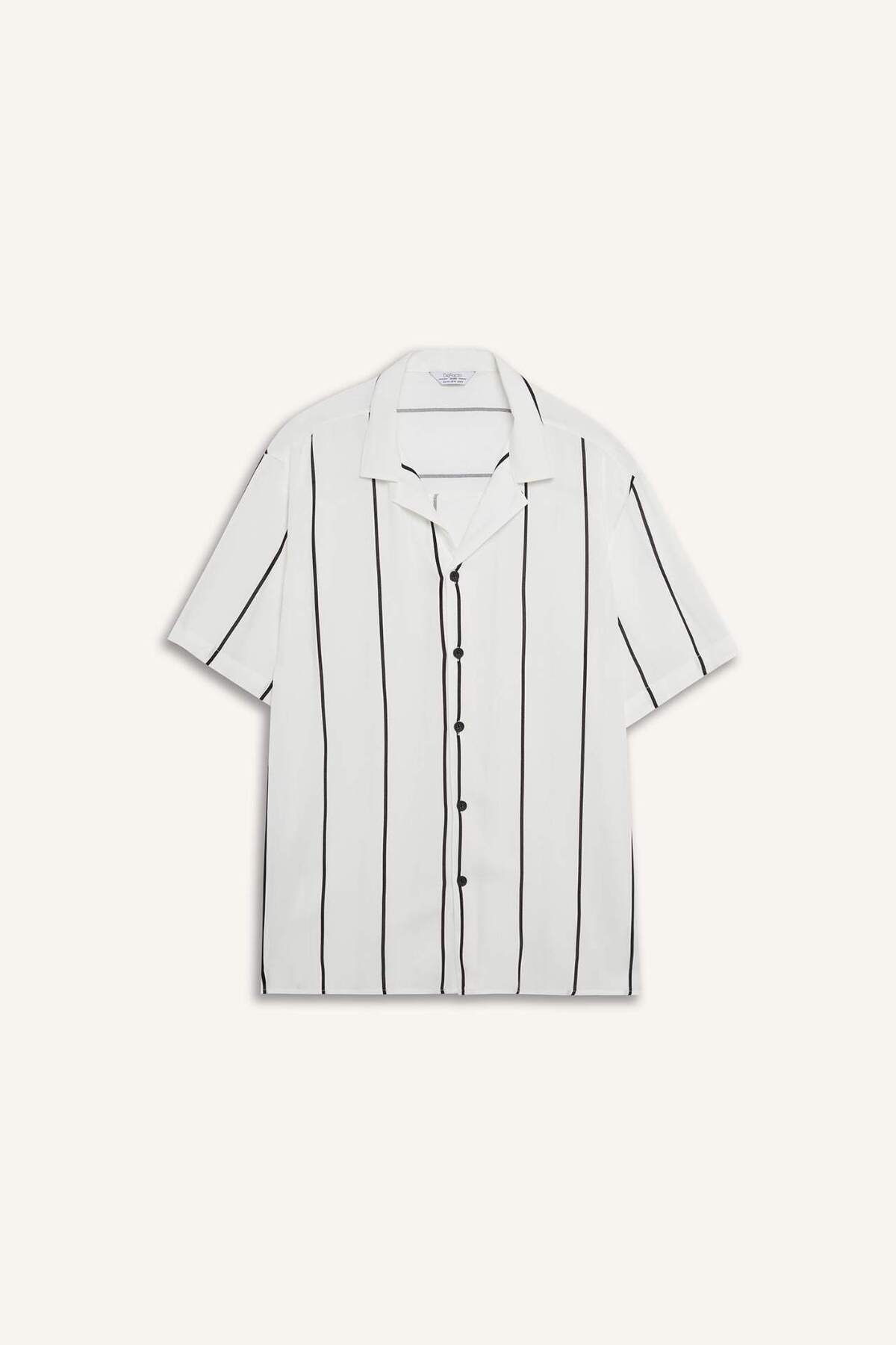 Regular Fit Apaş Yaka Çizgili Yazlık Kısa Kollu Gömlek E2559AX25SM — سفید E801GY106437 — تصویر 7 از 8