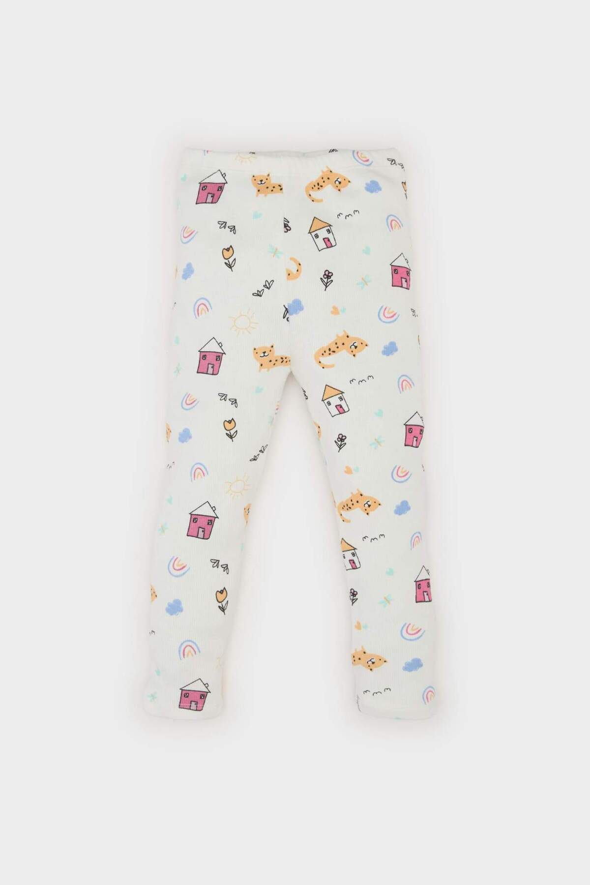 Defacto Pijama Takımı Desenli Kısa Kollu Fitilli Kaşkorse Üst Beli Lastikli Uzun Alt Kız Bebek E1540A525SM fotoğrafı 3 (önizleme)