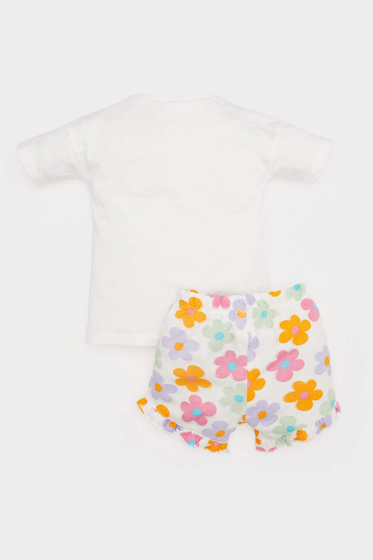Defacto 2li Takım Baskılı Kısa Kollu Tişört Çiçekli Şort Kız Bebek E0684A525SM fotoğrafı 5 (önizleme)