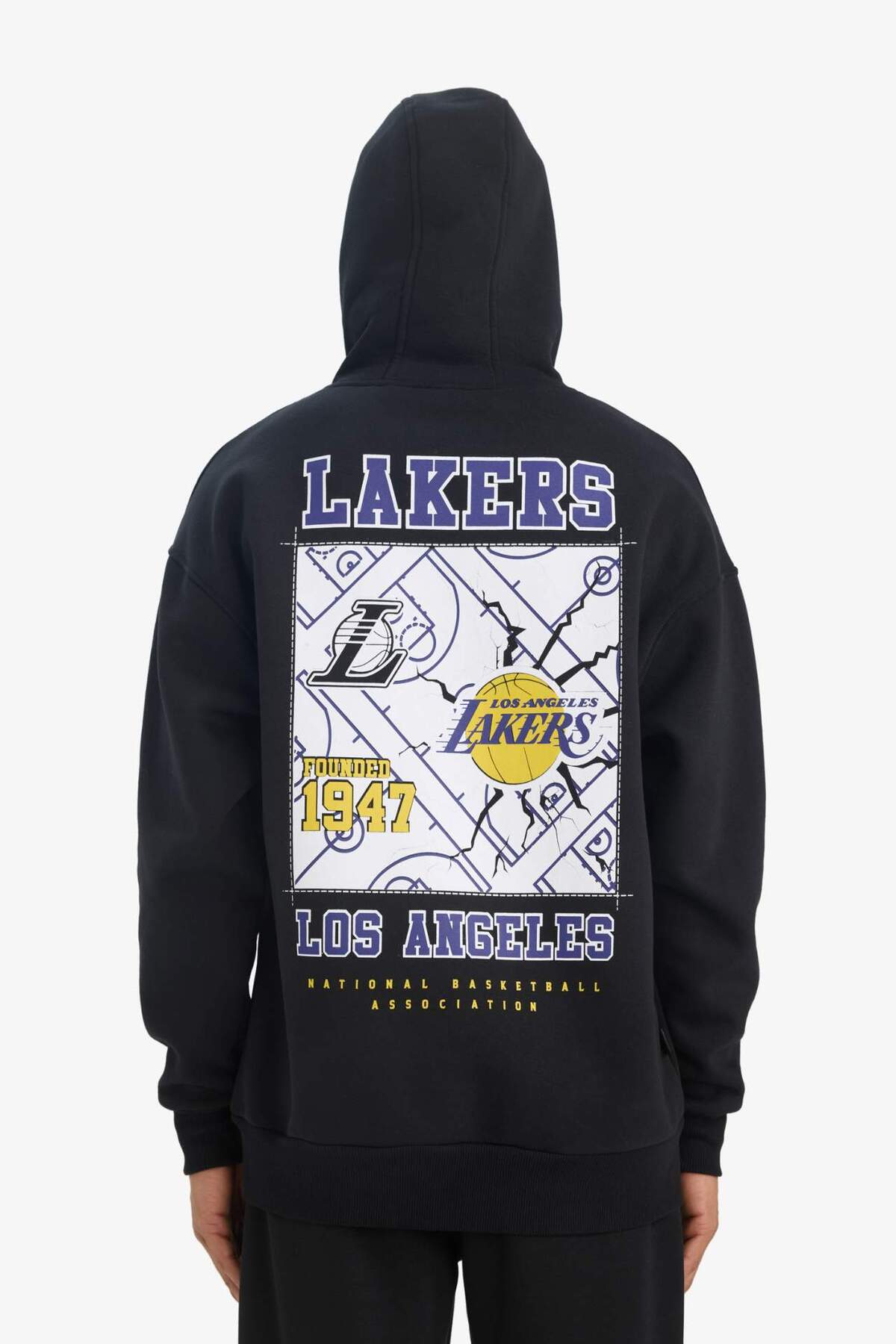 DeFacto NBA Los Angeles Lakers Oversize Geniş Kalıp Kapüşonlu Kalın Sweatshirt D8489AX25SP görsel 8
