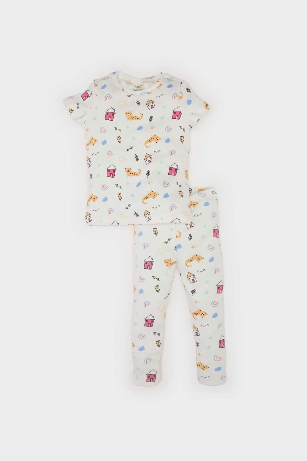 Defacto Pijama Takımı Desenli Kısa Kollu Fitilli Kaşkorse Üst Beli Lastikli Uzun Alt Kız Bebek E1540A525SM fotoğrafı 2 (önizleme)