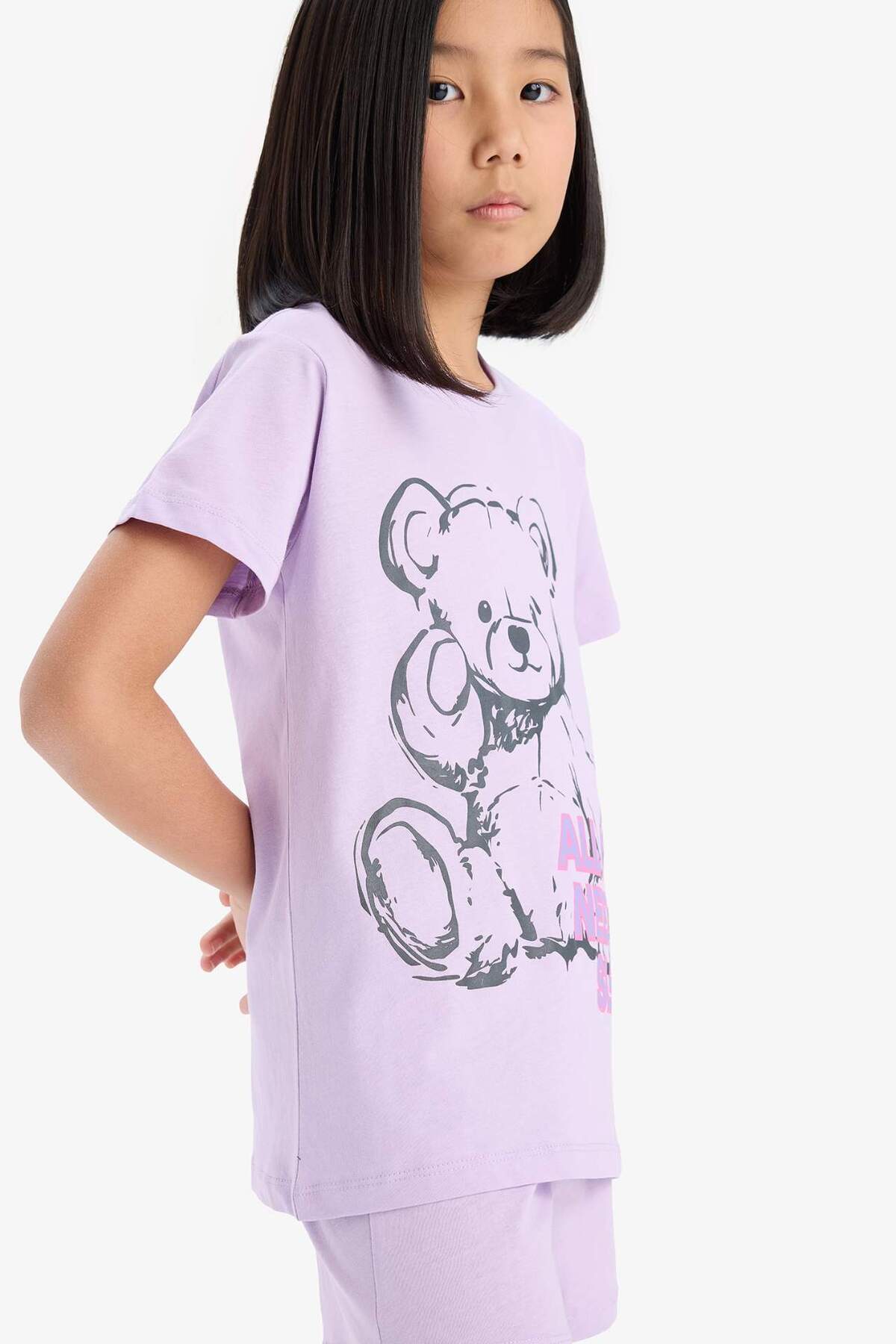 Defacto %100 Pamuklu Ayıcık Baskılı Beli Lastikli Pijama Takımı Kız Çocuk E6226A825HS fotoğrafı 3 (önizleme)