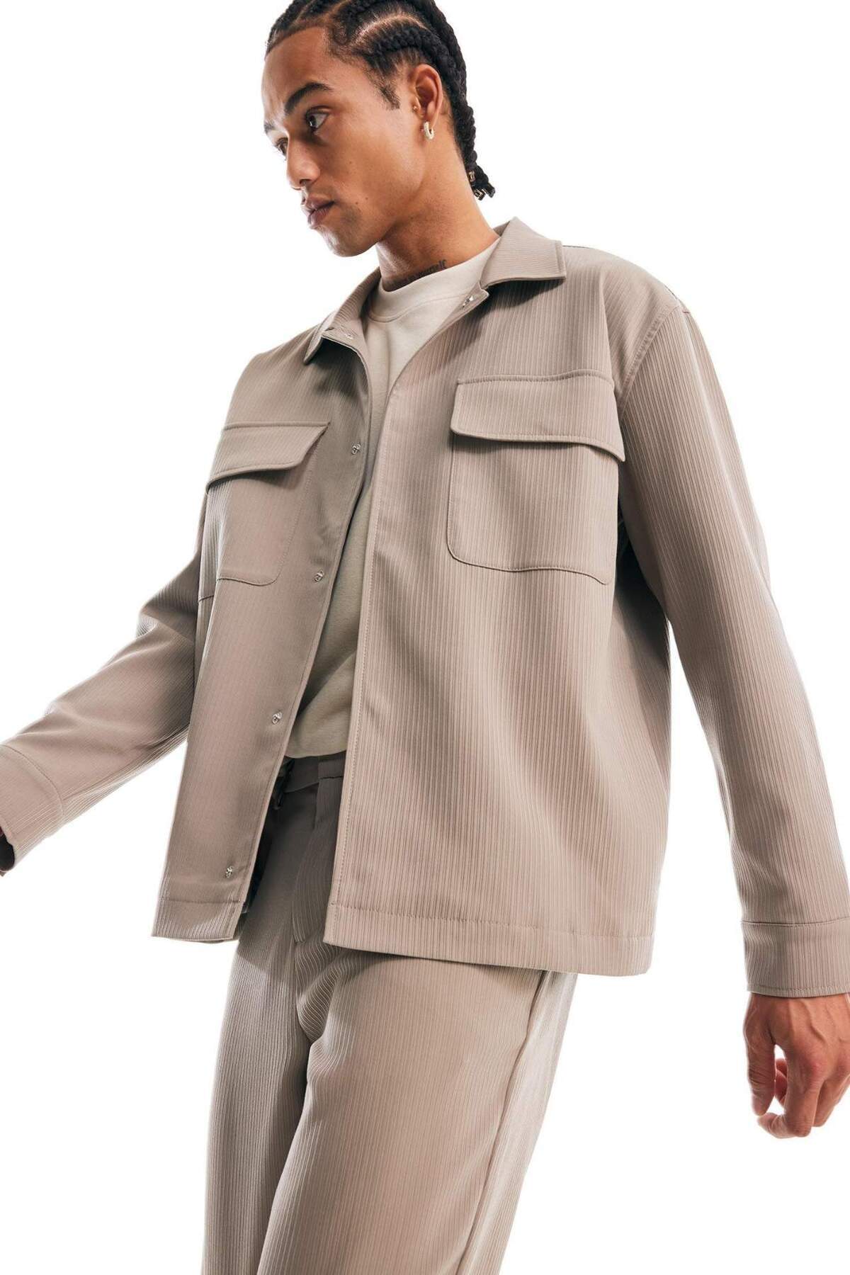 Defacto  Relax Fit Polo Yaka Çıtçıtlı Cepli Gömlek Ceket D7281AX25SP