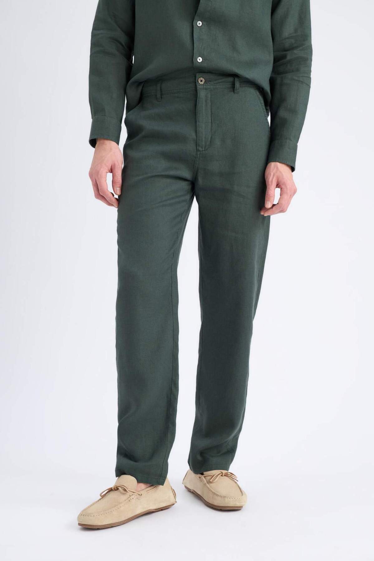 %100 Keten Relax Fit Düz Paça Yazlık Pantolon C1117AX25SP — خاکی C1117AX25SPBK81-218052 — تصویر 4 از 6