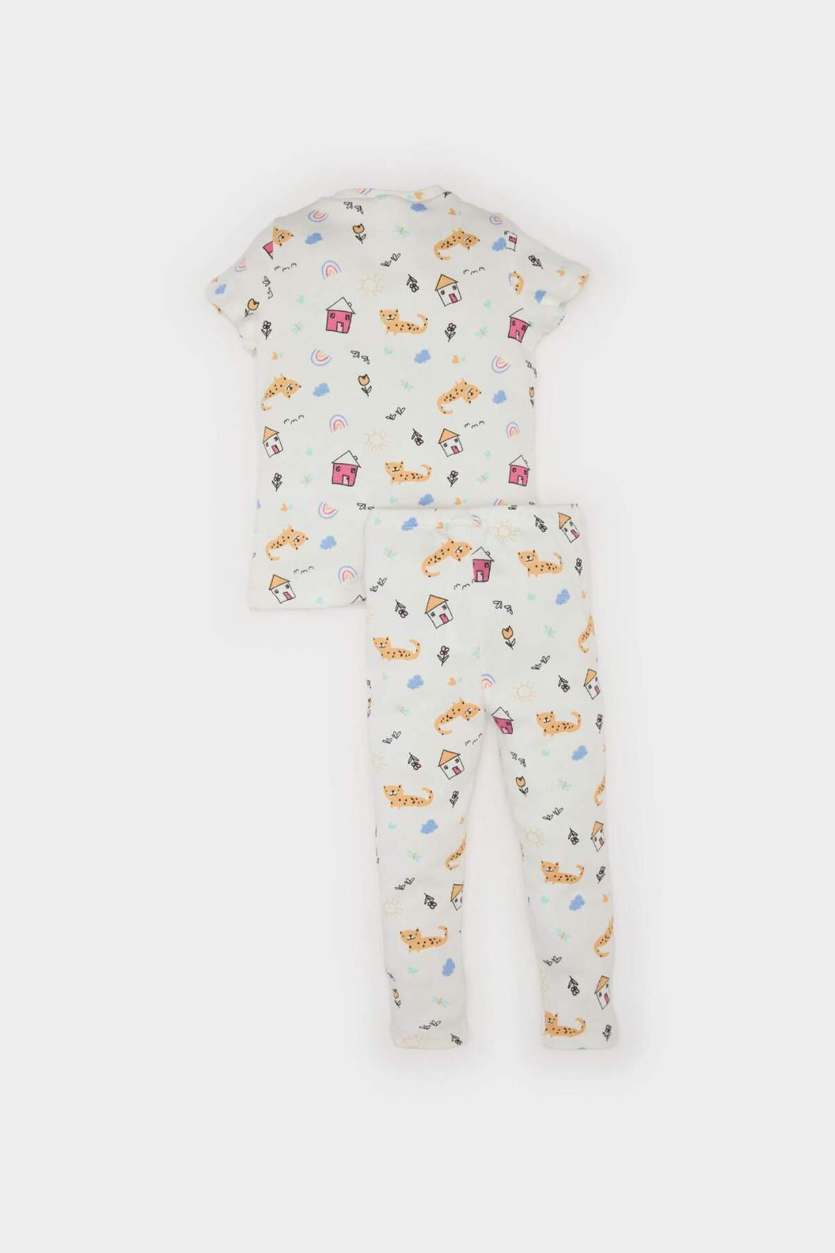 Defacto Pijama Takımı Desenli Kısa Kollu Fitilli Kaşkorse Üst Beli Lastikli Uzun Alt Kız Bebek E1540A525SM fotoğrafı 5 (önizleme)