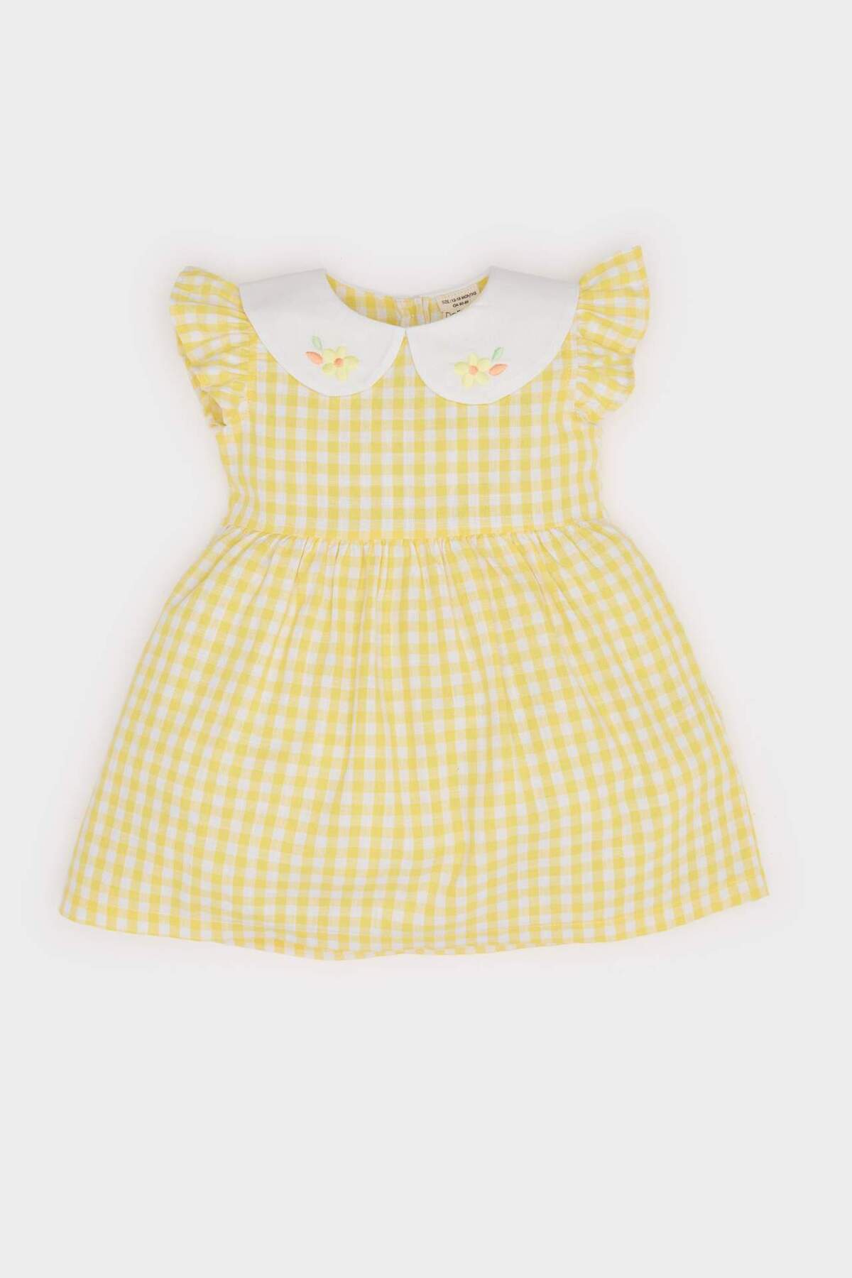 Defacto Bebe Yaka Kareli Kısa Kollu Poplin Yazlık Elbise Kız Bebek C4536A525SM