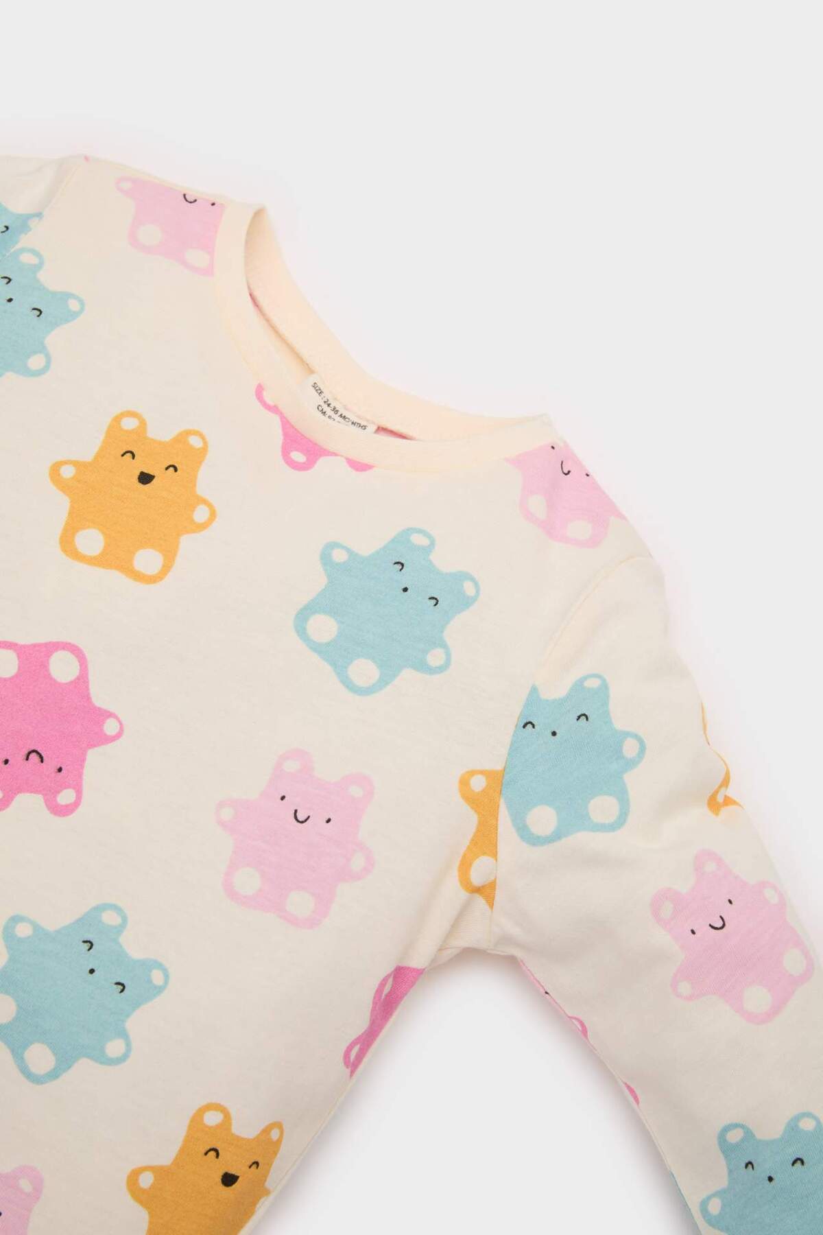 Defacto %100 Pamuklu Ayı Baskılı Pijama Takımı Kız Bebek E9602A525SP fotoğrafı 3 (önizleme)