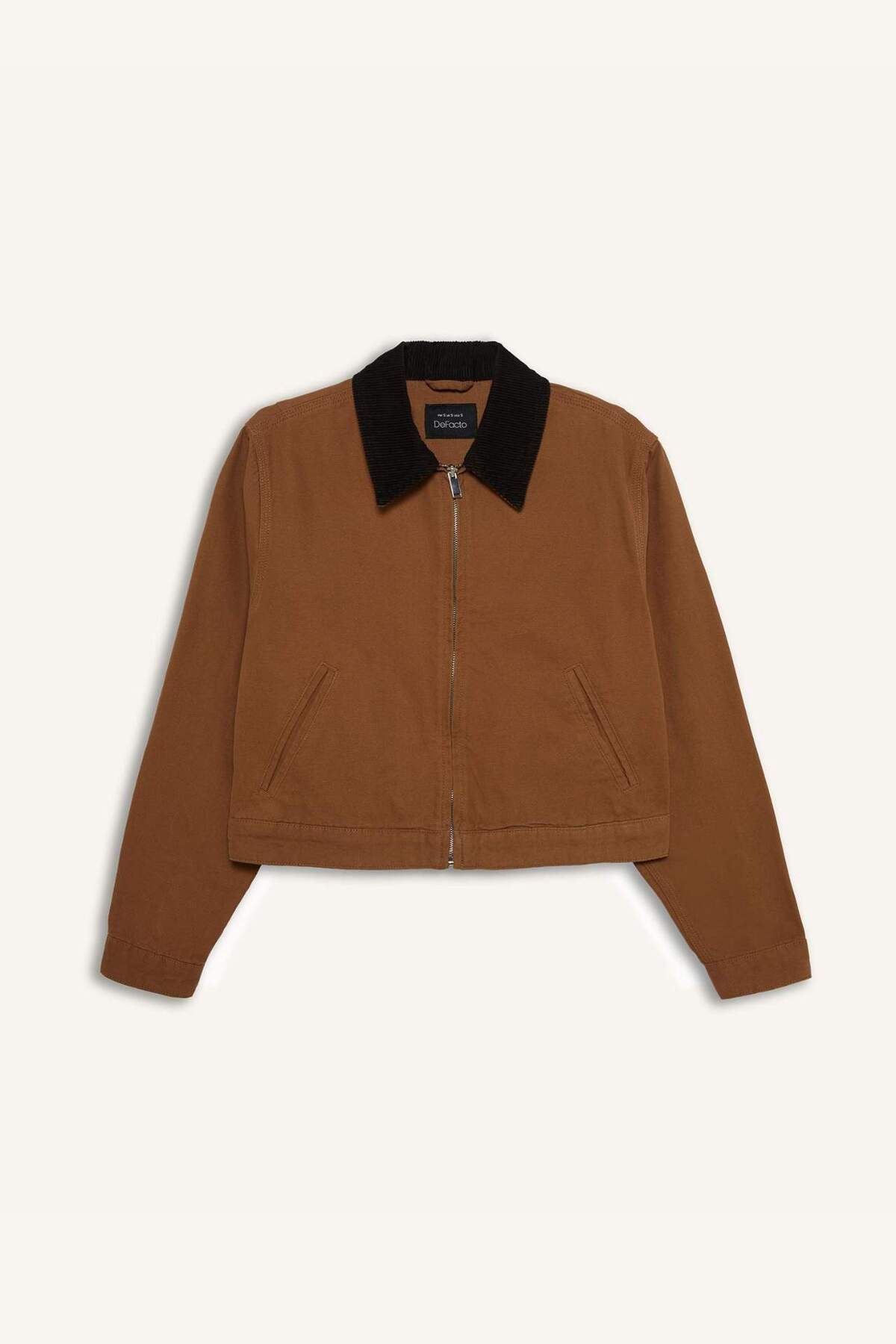 Defacto  %100 Pamuk Regular Fıt Kontrast Yakalı Fermuarlı Cepli Ceket Mont E6260AX25SP - Görsel 3