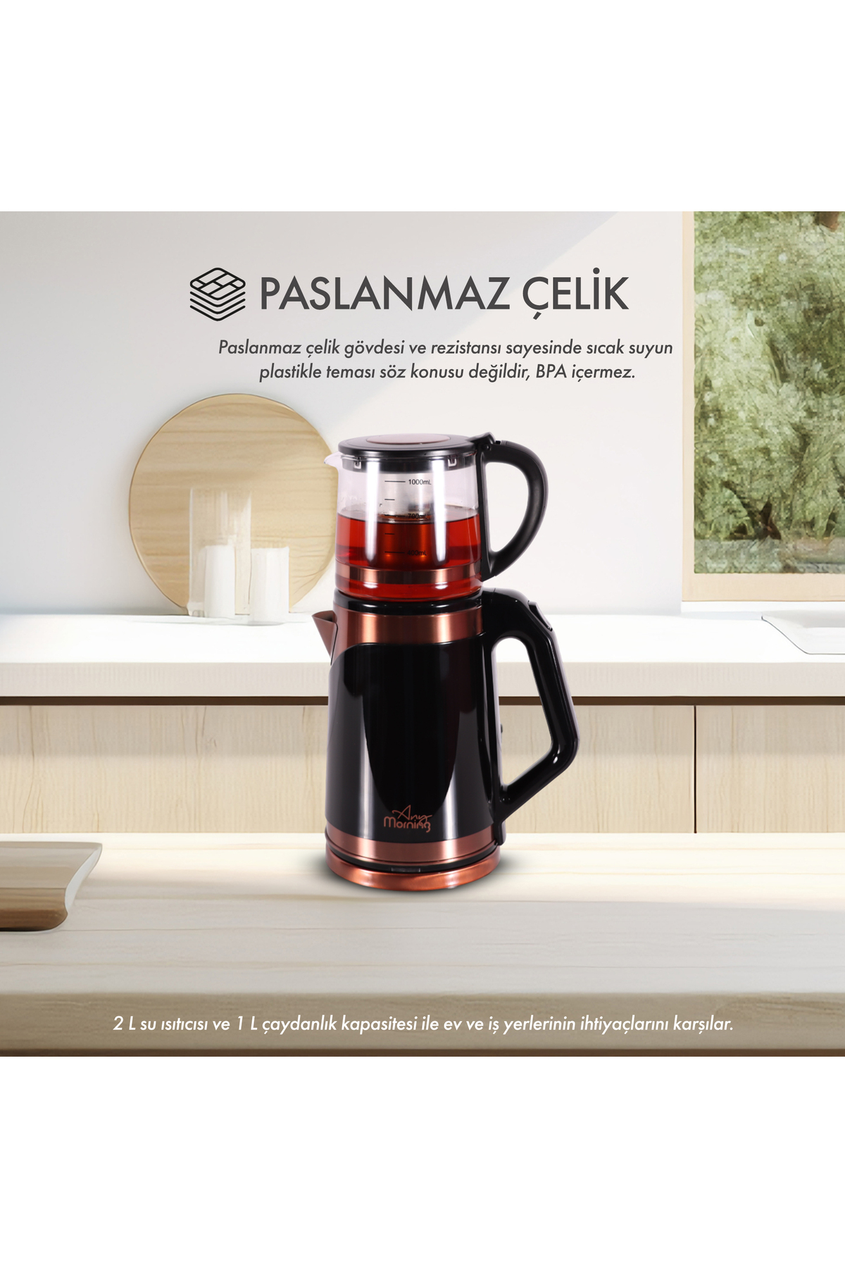 Any Morning 1 L Glas-Teekanne, 2 L Stahl-Wasserkocher, Teebereiter DE23203SX