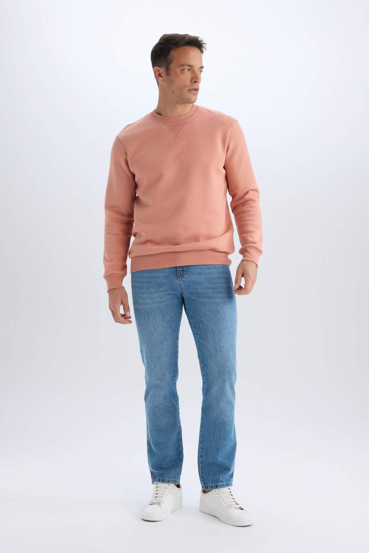 DeFacto Regular Fit Bisiklet Yaka Kalın Basic Düz Sweatshirt T3777AZ25SP görsel 2