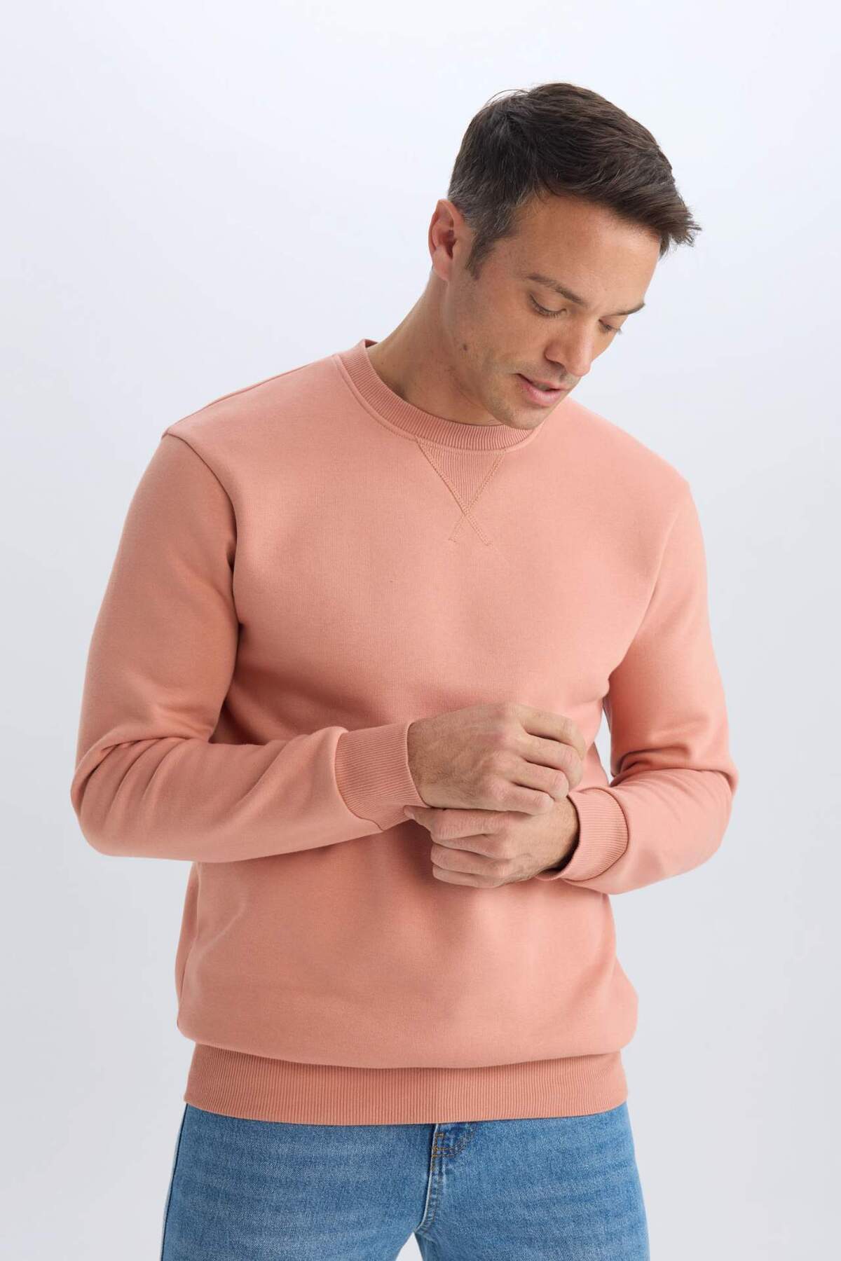 DeFacto Regular Fit Bisiklet Yaka Kalın Basic Düz Sweatshirt T3777AZ25SP görsel 3