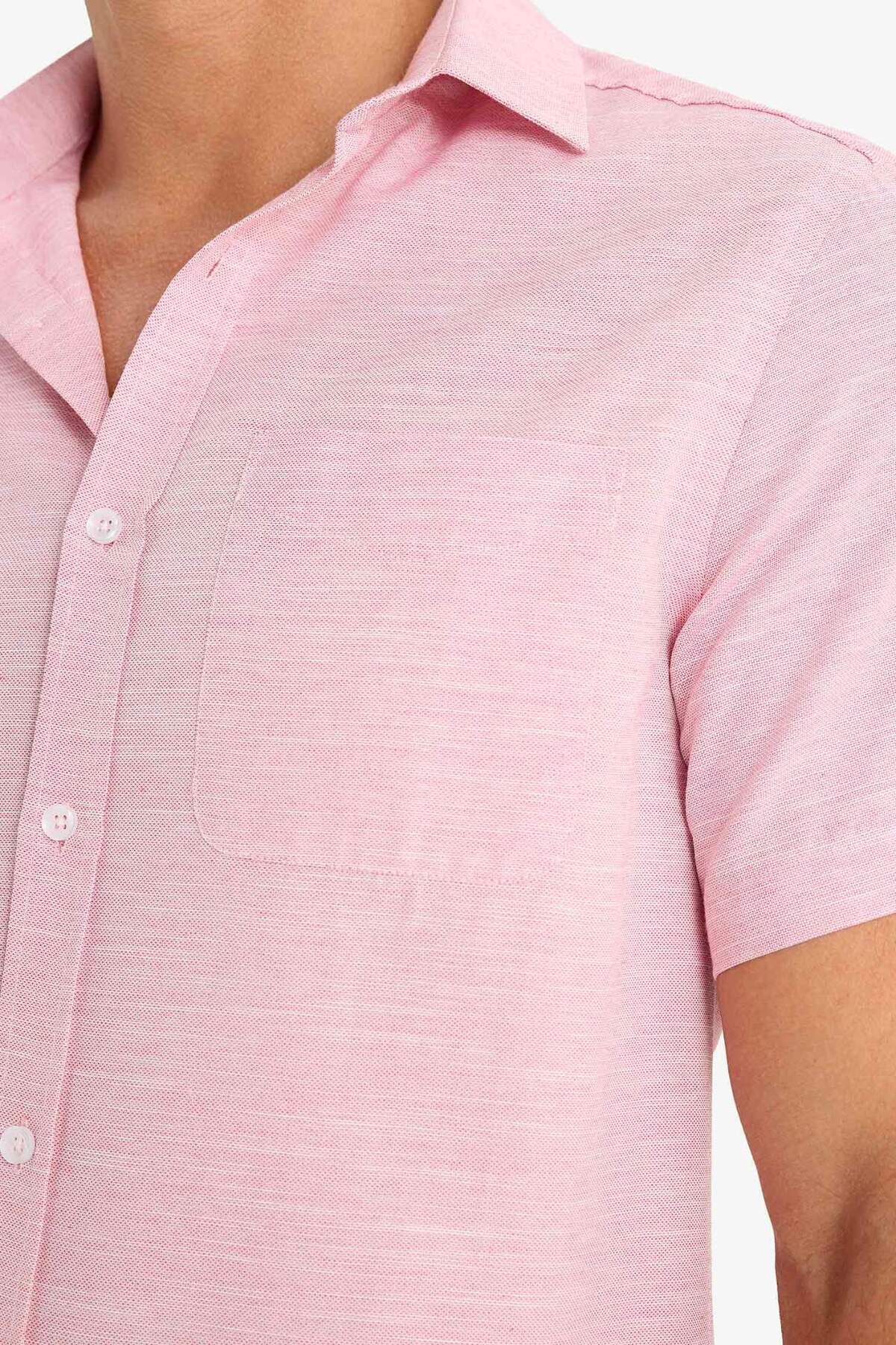 Modern Fit Yazlık Polo Yaka Basic Düz Kısa Kollu Gömlek E5077AX25SM — صورتی — تصویر 5 از 6