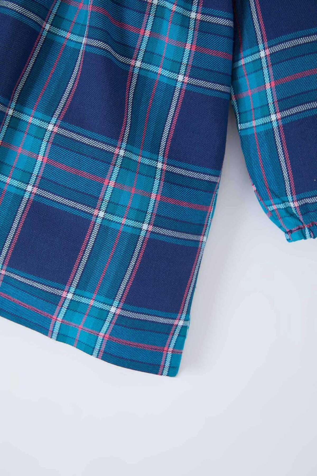 Defacto Kareli Uzun Kollu Flanel Lacivert Kız Bebek Elbise D7427A5/NV256 fotoğrafı 3 (önizleme)