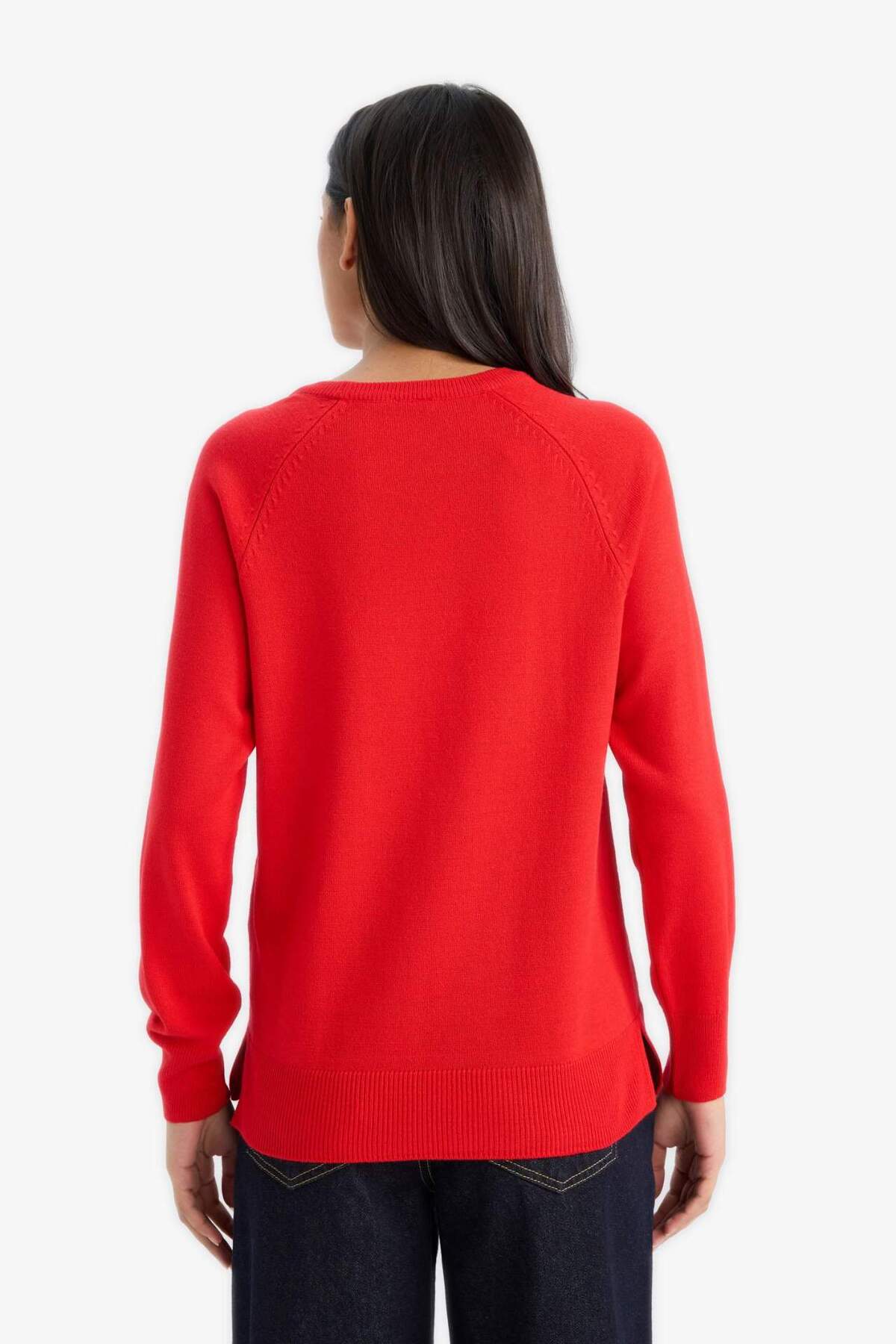 Defacto  Regular Fit Yumuşak Dokulu Bisiklet Yaka Basic Düz Triko Kazak I6913AZ24WN - Görsel 5