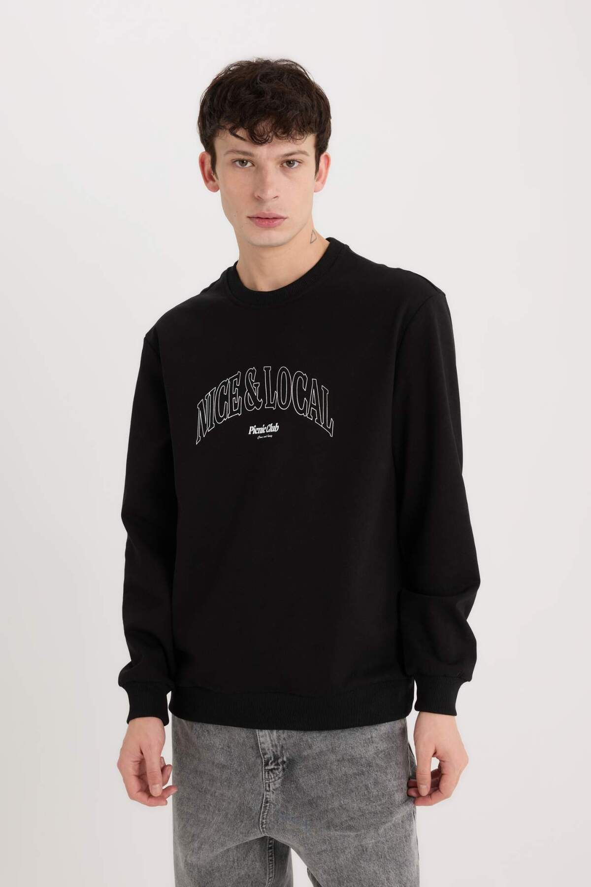 Regular Fit Bisiklet Yaka Baskılı Sweatshirt E3205AX24WN — مشکی — تصویر 3 از 6
