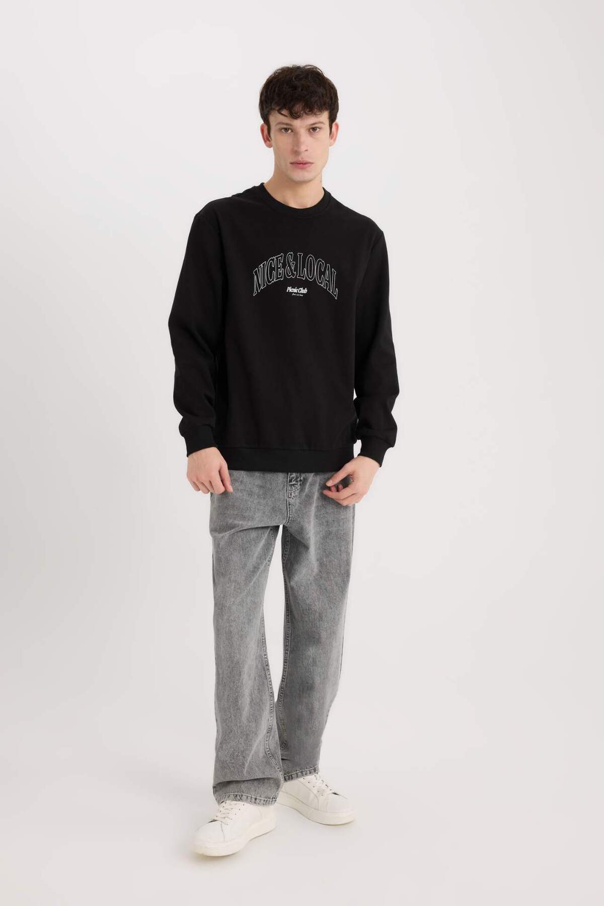 Regular Fit Bisiklet Yaka Baskılı Sweatshirt E3205AX24WN — مشکی — تصویر 2 از 6
