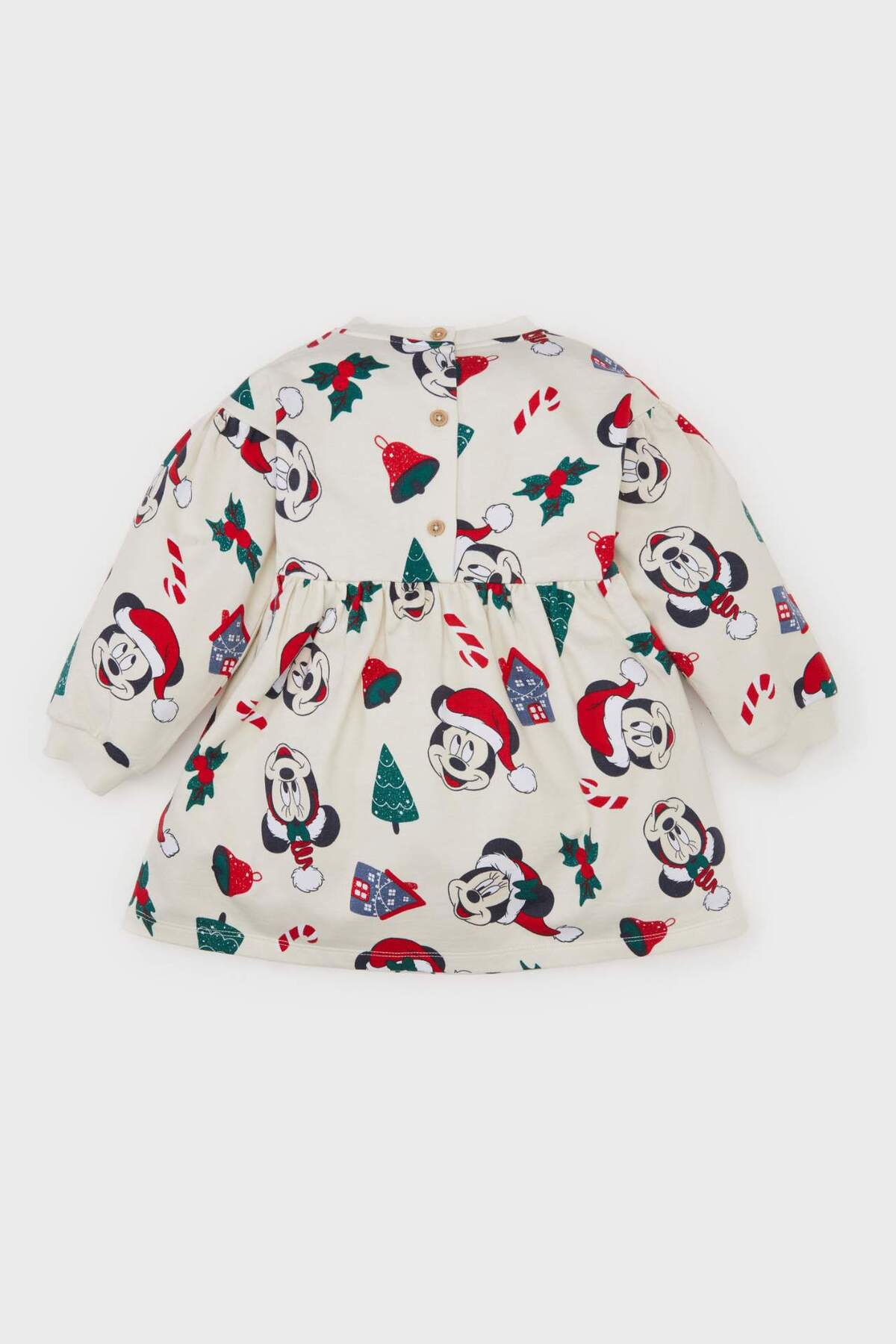Defacto Disney Mickey & Minnie Yılbaşı Temalı Elbise Kız Bebek D7431A524WN fotoğrafı 5 (önizleme)