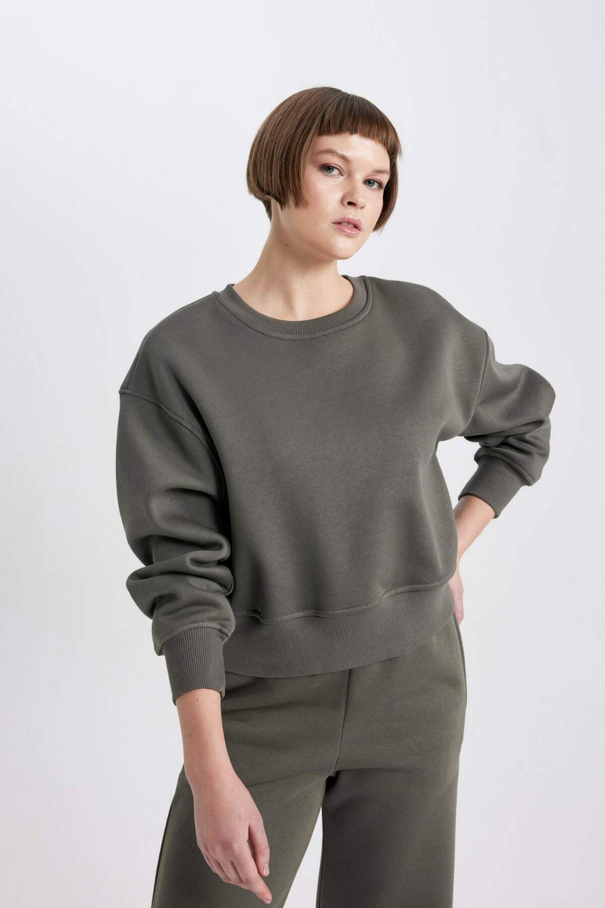 Defacto  Boxy Fit Kalın Basıc Sweatshirt B8568AX24WN - Görsel 5