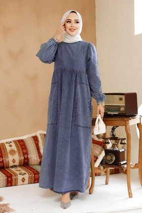 Neva Style Cepli Kot Mavi Tesettür Elbise 19122M