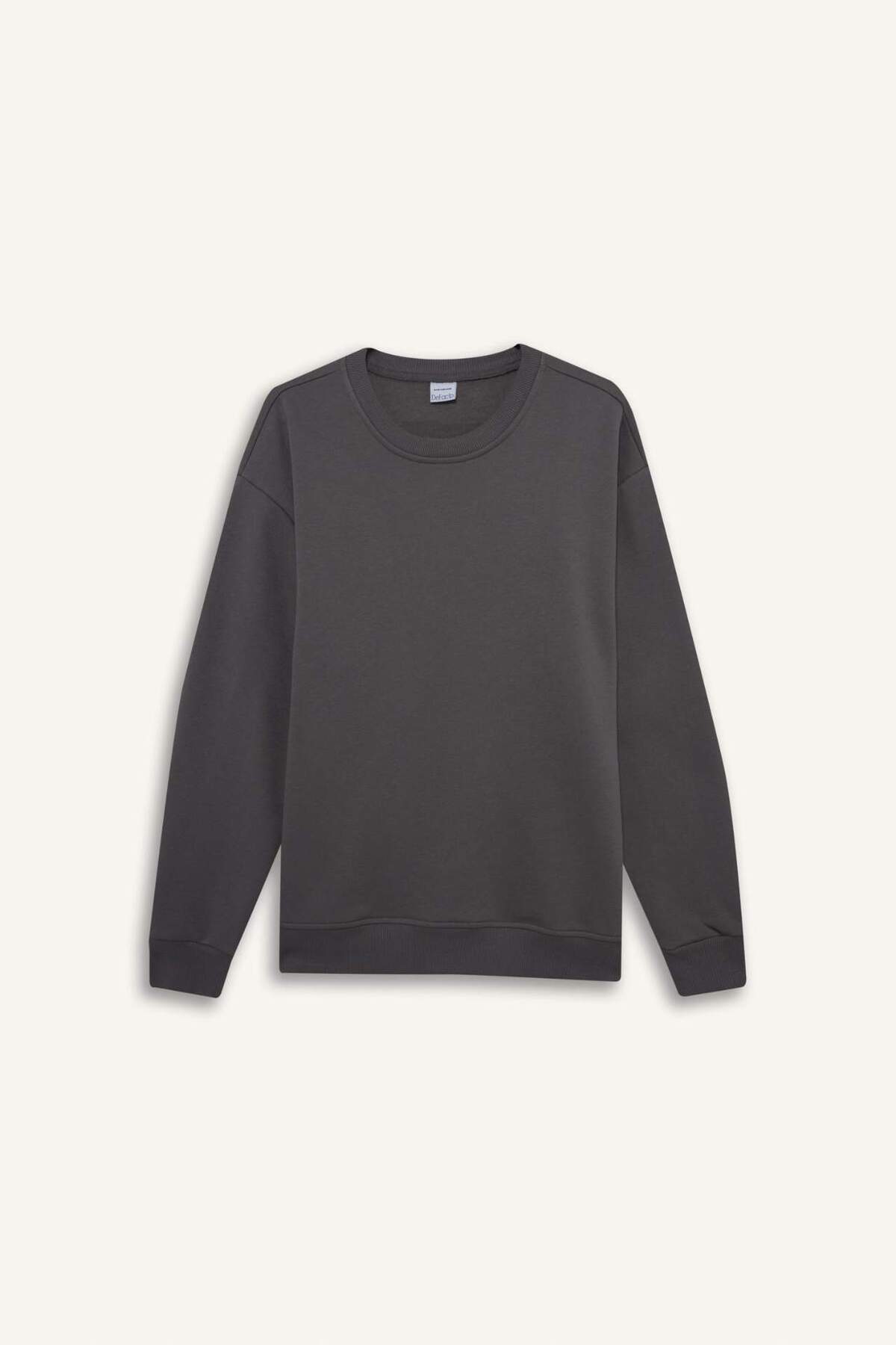 DeFacto Oversize Geniş Kalıp Bisiklet Yaka Kalın Basic Düz Sweatshirt T5139AZ24AU görsel 4