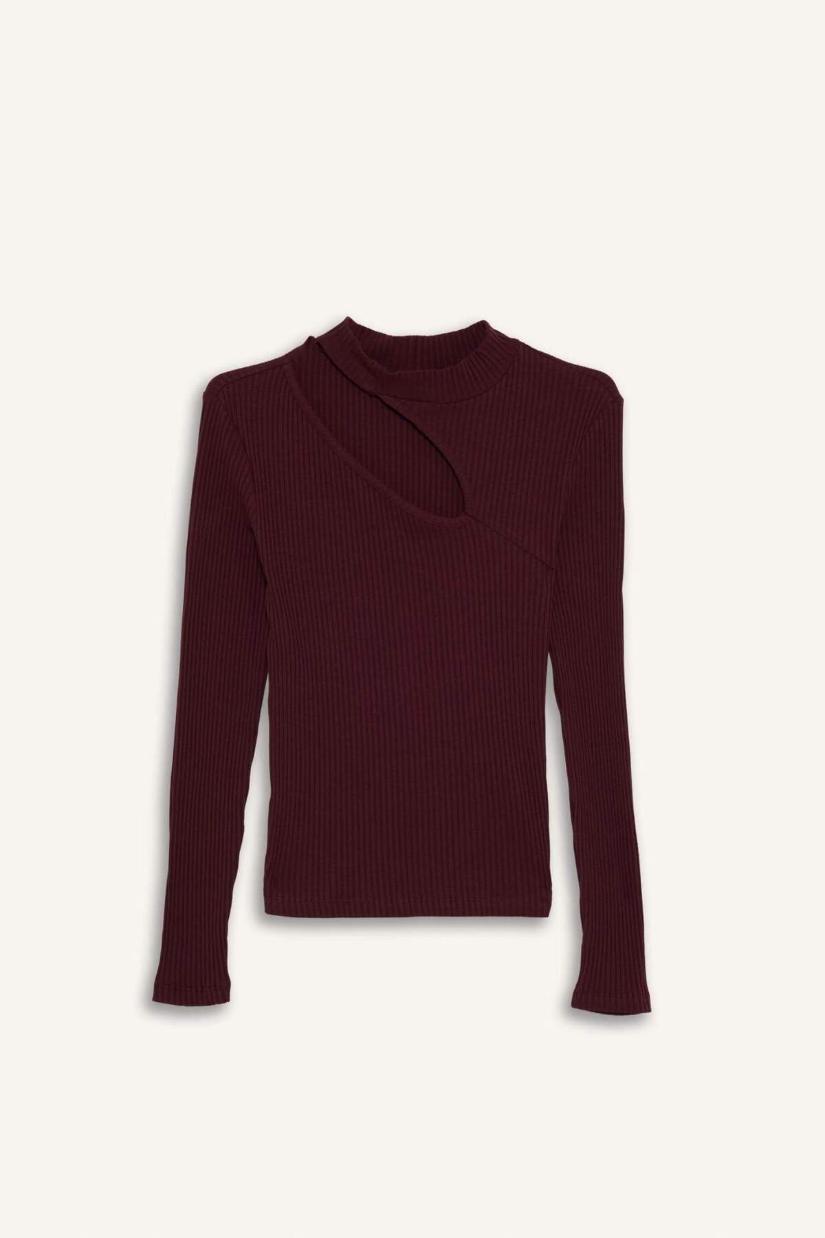 DeFacto Slim Fit Bisiklet Yaka Fitilli Kaşkorse Uzun Kollu Tişört C8473AX24AU görsel 7