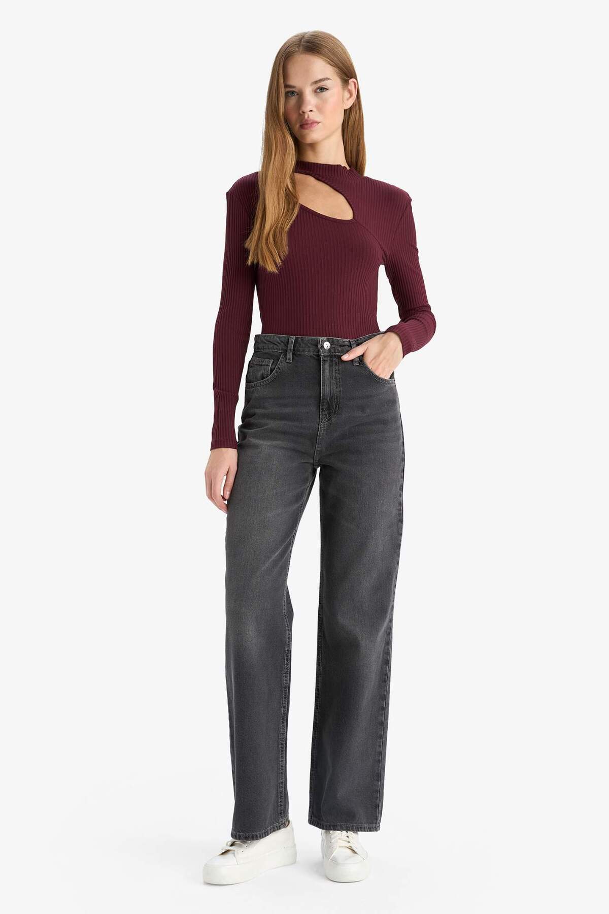 DeFacto Slim Fit Bisiklet Yaka Fitilli Kaşkorse Uzun Kollu Tişört C8473AX24AU görsel 2