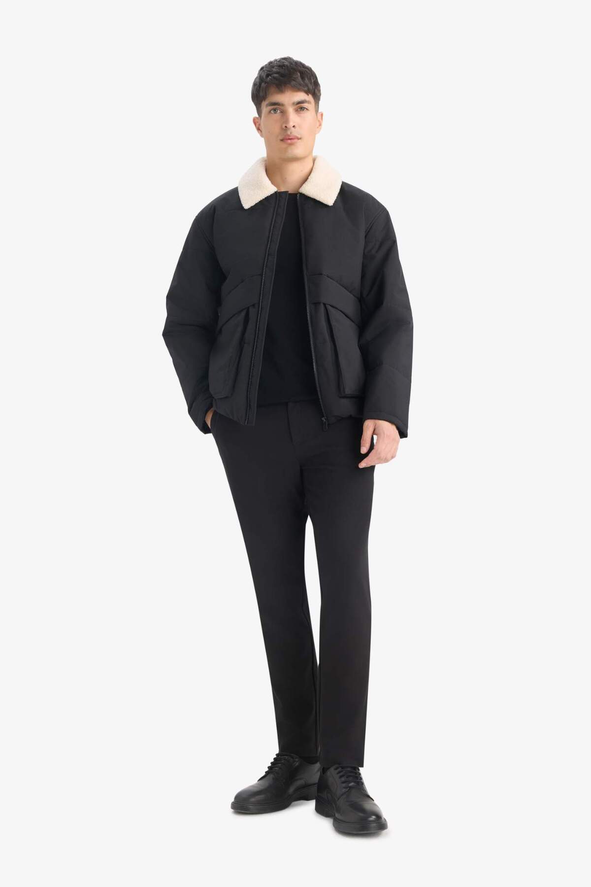 DeFacto Su İtici Rüzgar Geçirmez Slim Fit Dar Kesim Suni Kürklü Polo Yaka Astarlı Fermuarlı Cepli Mont D1187 görsel 2