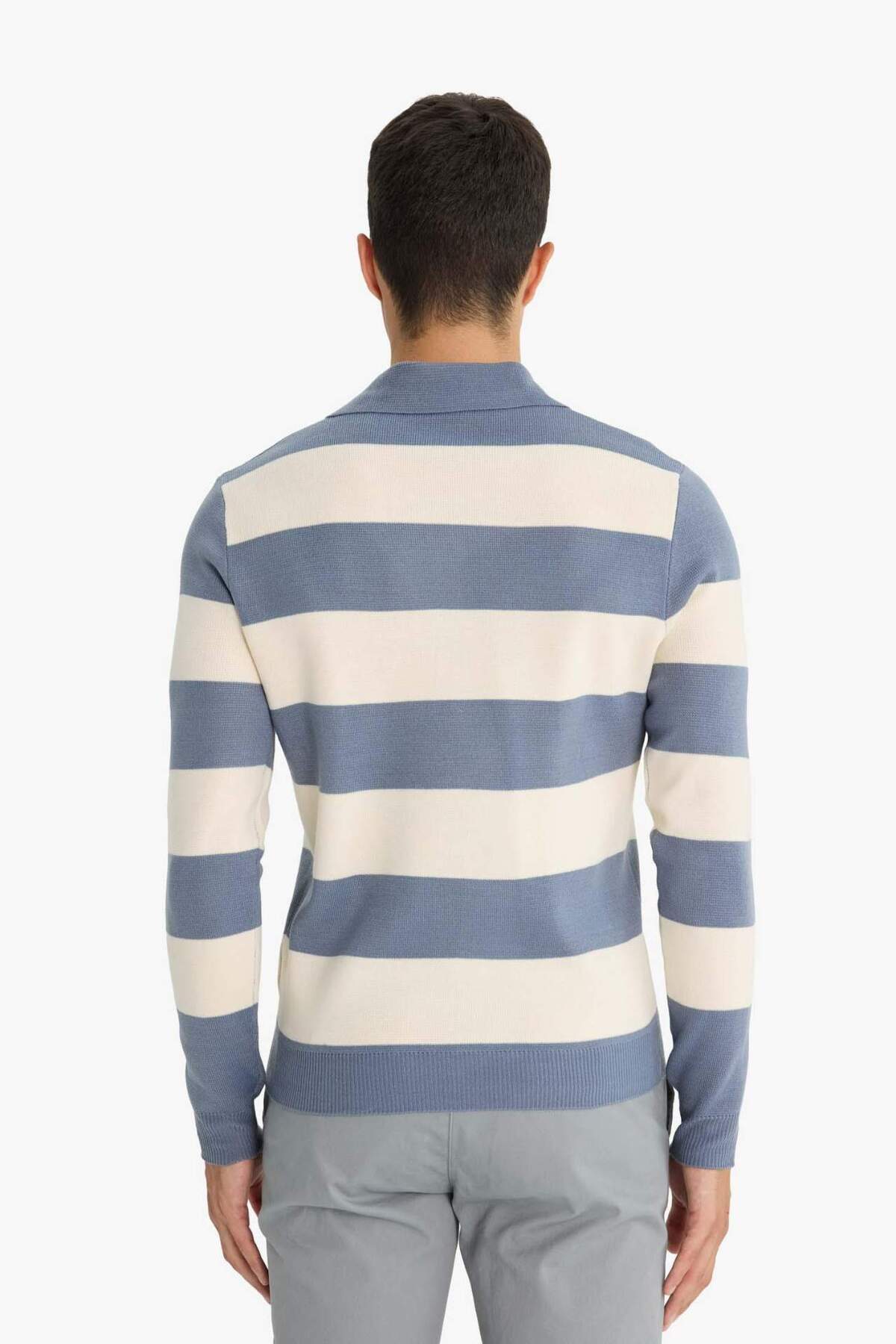 Defacto  Standart Fit Normal Kesim Çizgili Polo Yaka Triko Kazak Y4194AZ24WN - Görsel 5