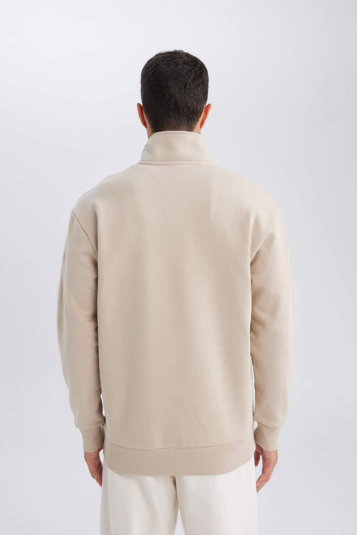 Defacto  3 İplik Pamuklu Şardonlu İçi Polarlı Comfort Regular Fit Rahat Kalıp Dik Yaka Fermuarlı Kalın Sweats - Görsel 5