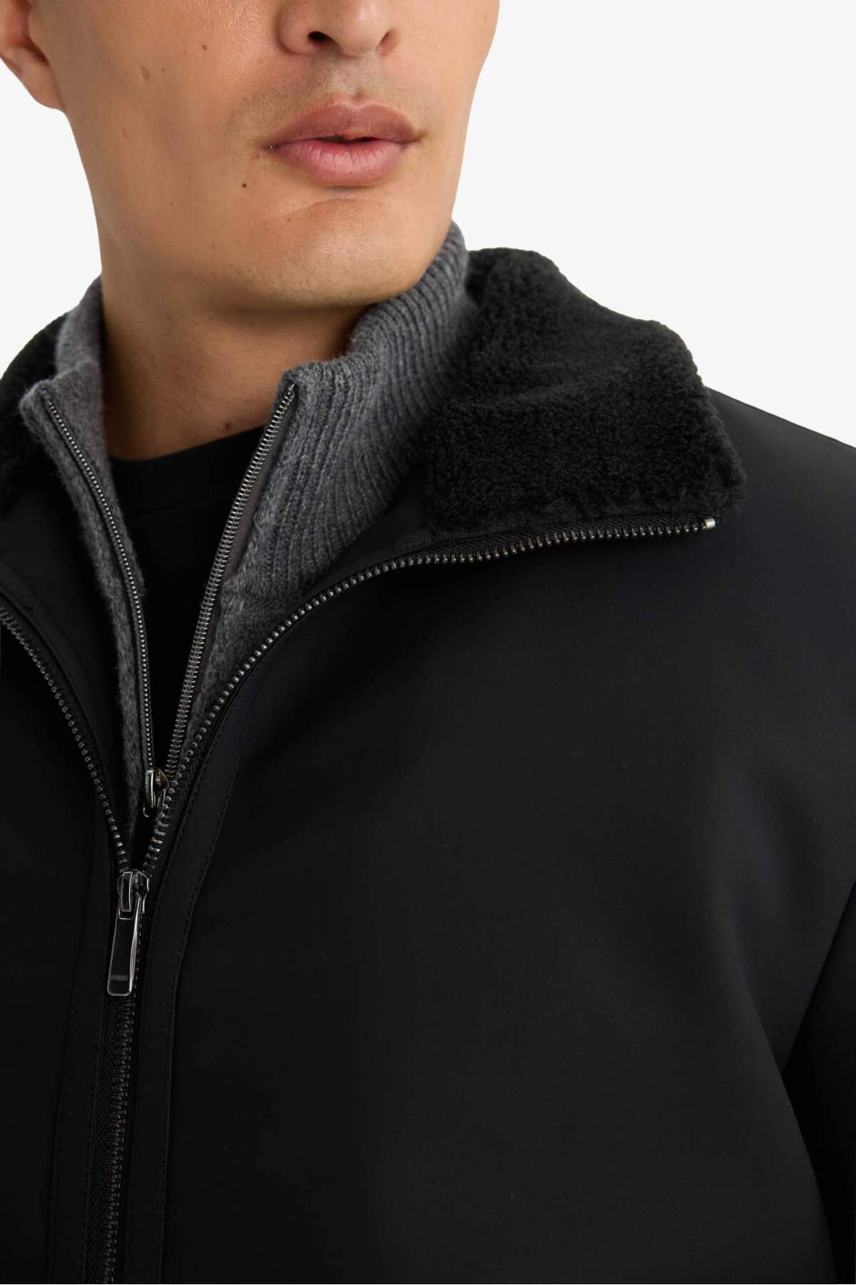 Defacto  Slim Fit Mont Ceket Dar Kesim Dik Yaka Astarlı Fermuarlı Çift Cepli Mevsimlik Suni Deri C5633AX24WN - Görsel 5