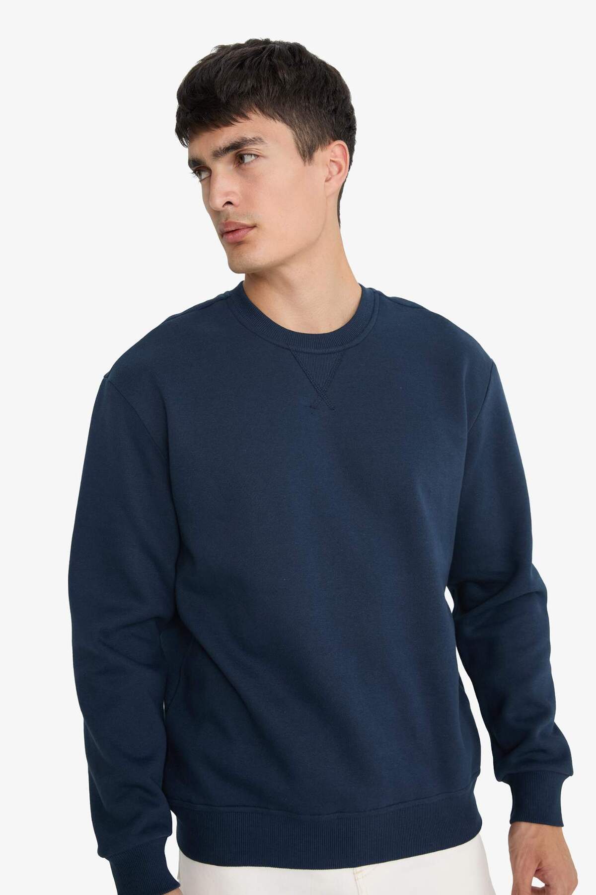 Defacto  Regular Fit Bisiklet Yaka Kalın Basic Düz Sweatshirt T3777AZ24AU - Görsel 4