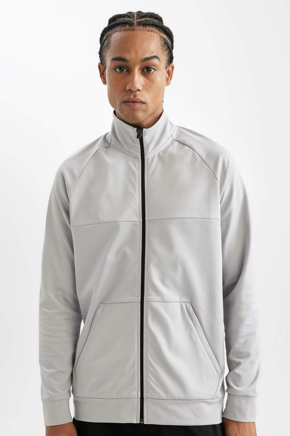 Defacto  Standart Fit Normal Kesim Fermuarlı Skuba Dalgıç Kumaş Cepli Dik Yaka Sporcu Hırka D1895AX24AU