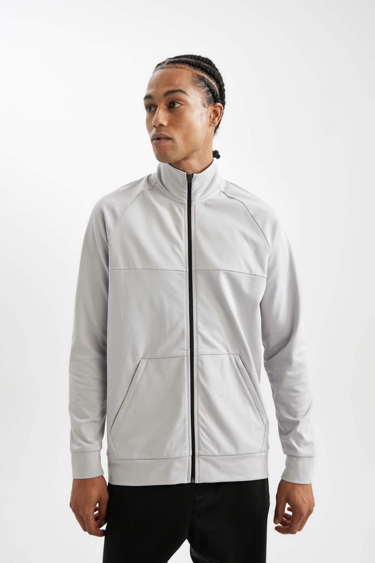 Defacto  Standart Fit Normal Kesim Fermuarlı Skuba Dalgıç Kumaş Cepli Dik Yaka Sporcu Hırka D1895AX24AU - Görsel 3