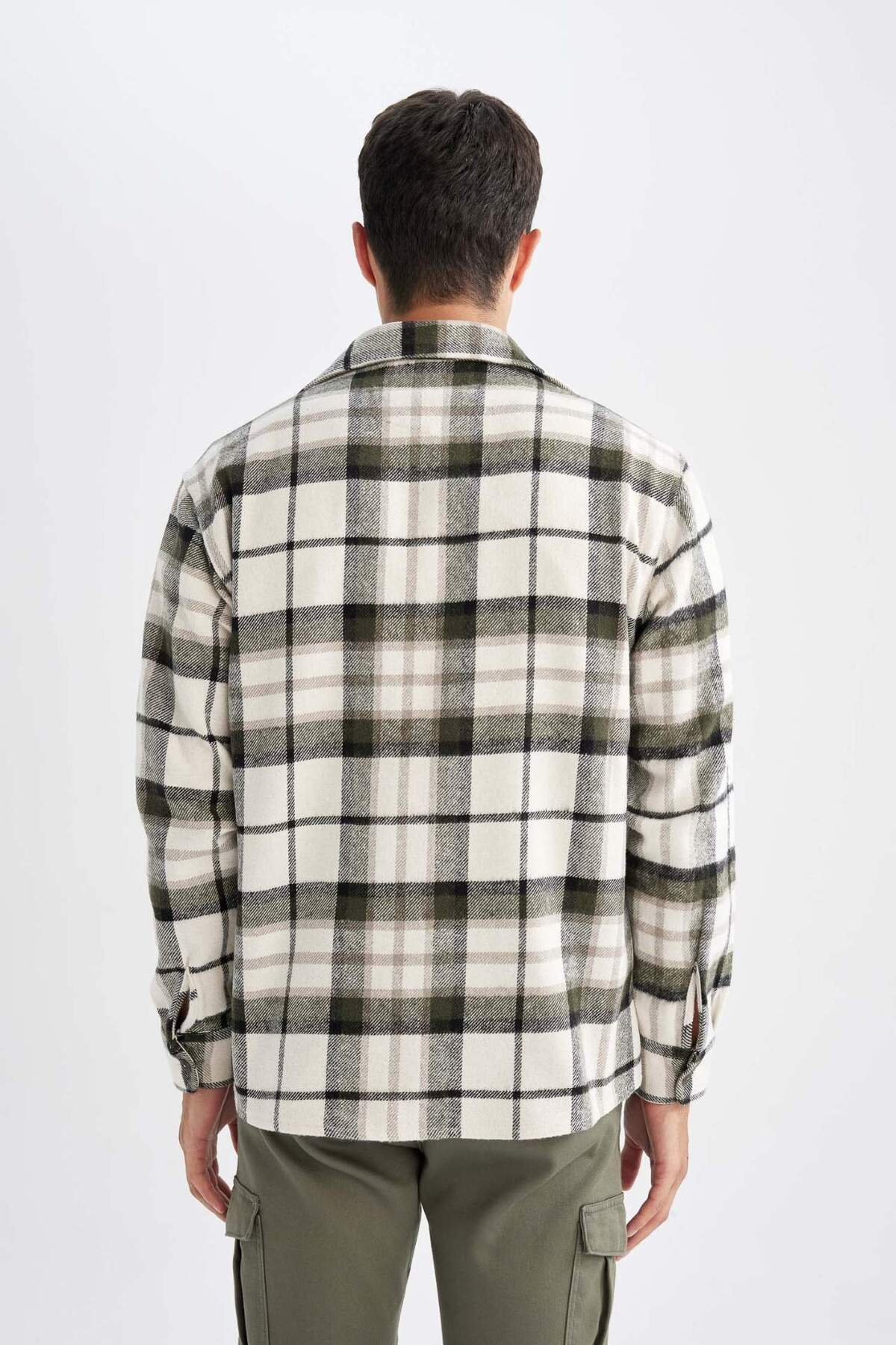 Regular Fit Kareli Oduncu Flanel Uzun Kollu Gömlek D1659AX24AU — خاکی — تصویر 6 از 6