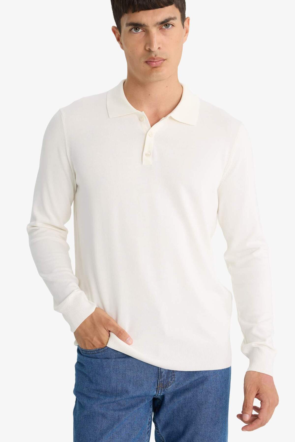 DeFacto Standart Fit Normal Kesim Polo Yaka Yumuşak Dokulu Premium Triko Kazak D0454AX24AU — اکرو