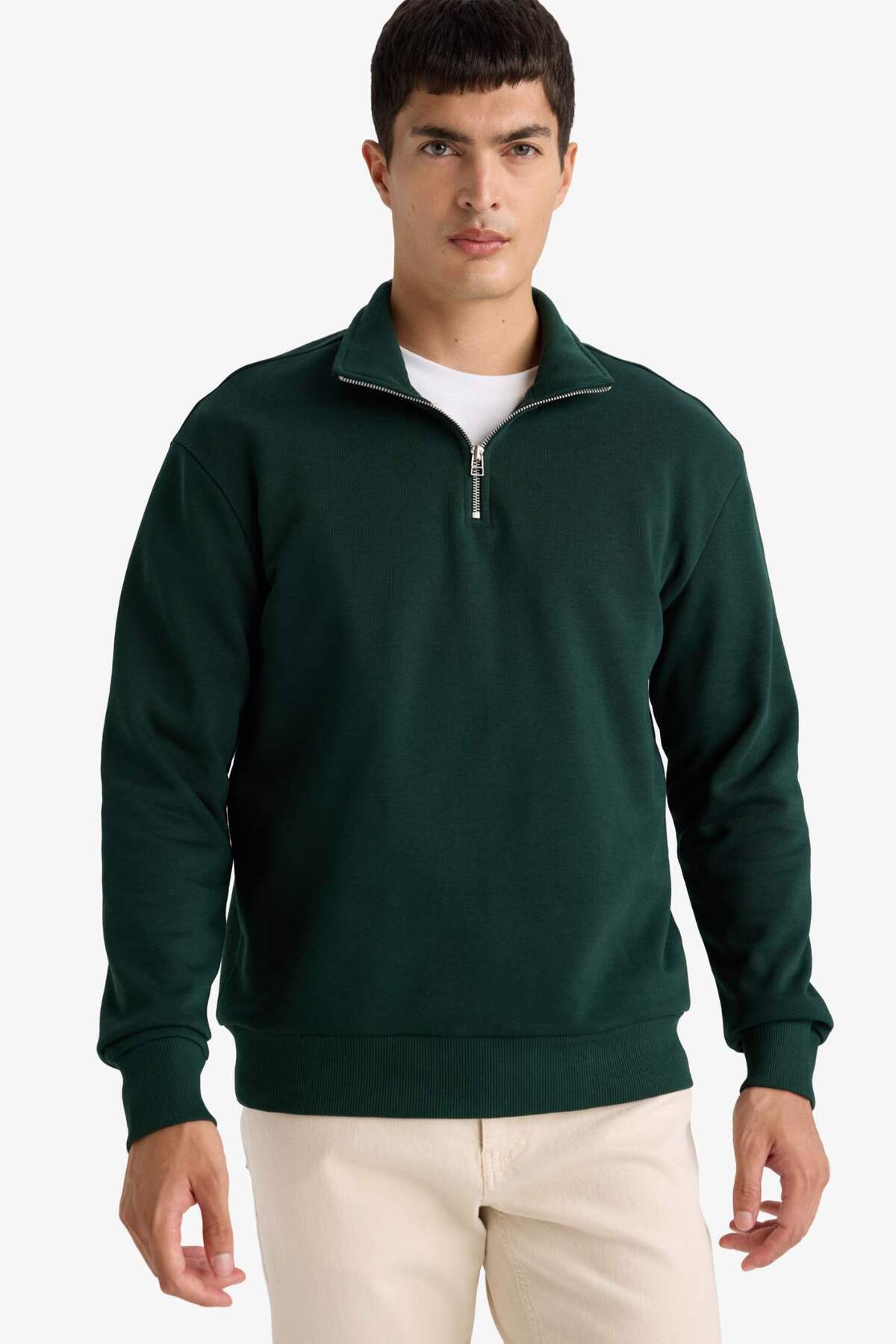 Defacto  Comfort Regular Fit Rahat Kalıp Fermuarlı Dik Yaka Basic Düz Sweatshirt X7405AZ24AU - Görsel 3