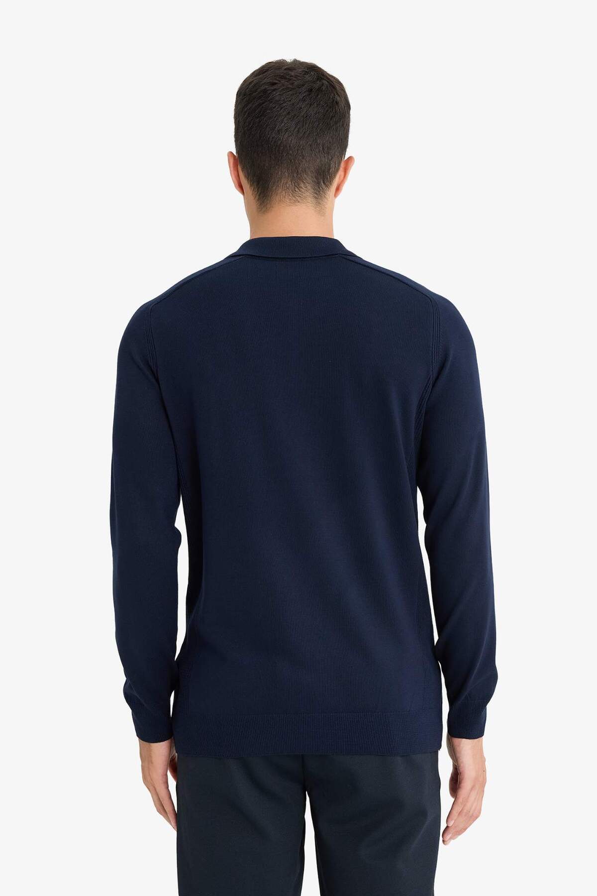 Defacto  Lacivert Standart Fit Normal Kesim Fermuarlı Polo Yaka Triko Kazak D0621AX24AU - Görsel 6