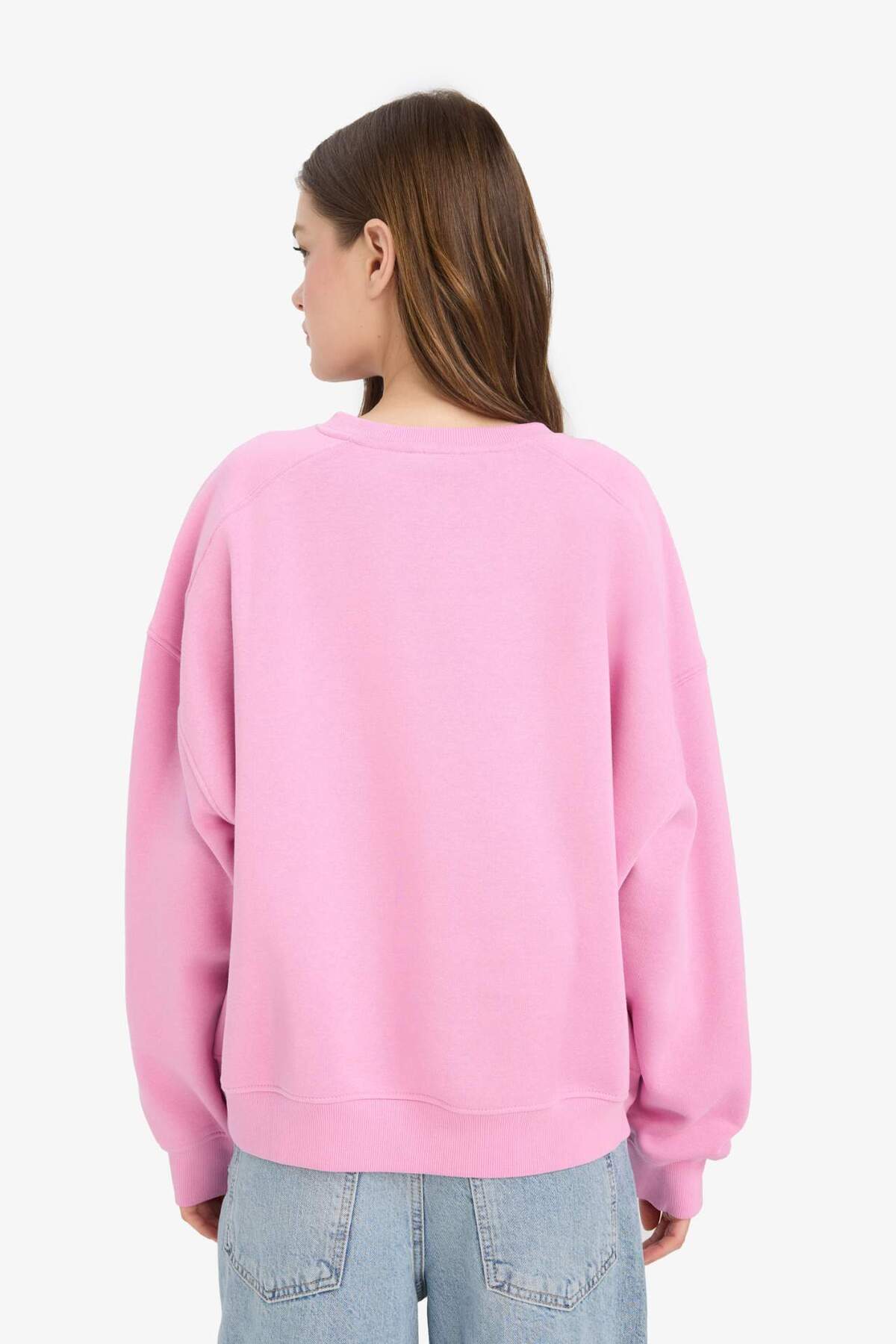 Defacto  Oversize Geniş Kalıp Bisiklet Yaka Kalın Basic Düz Sweatshirt A4177AX24WN - Görsel 5