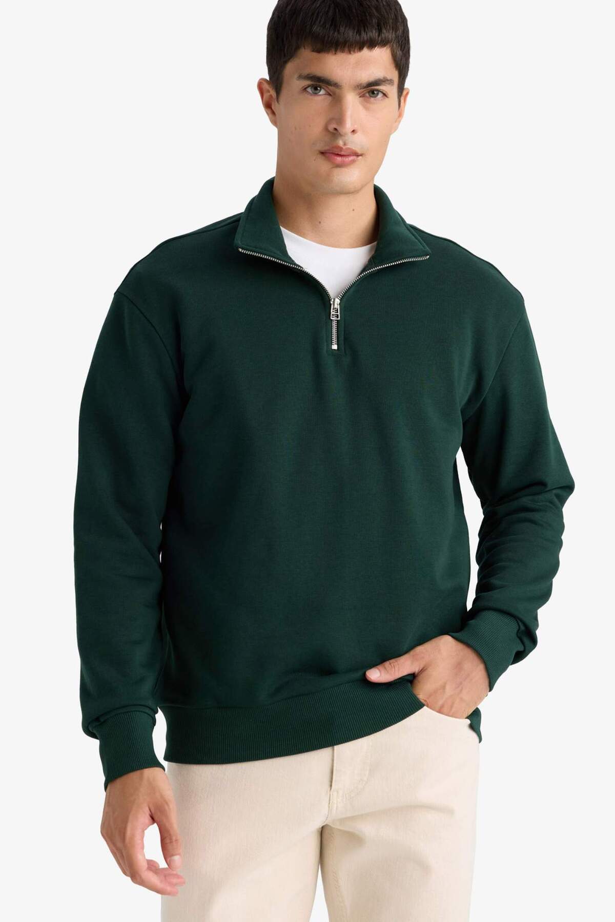 Defacto  Comfort Regular Fit Rahat Kalıp Fermuarlı Dik Yaka Basic Düz Sweatshirt X7405AZ24AU