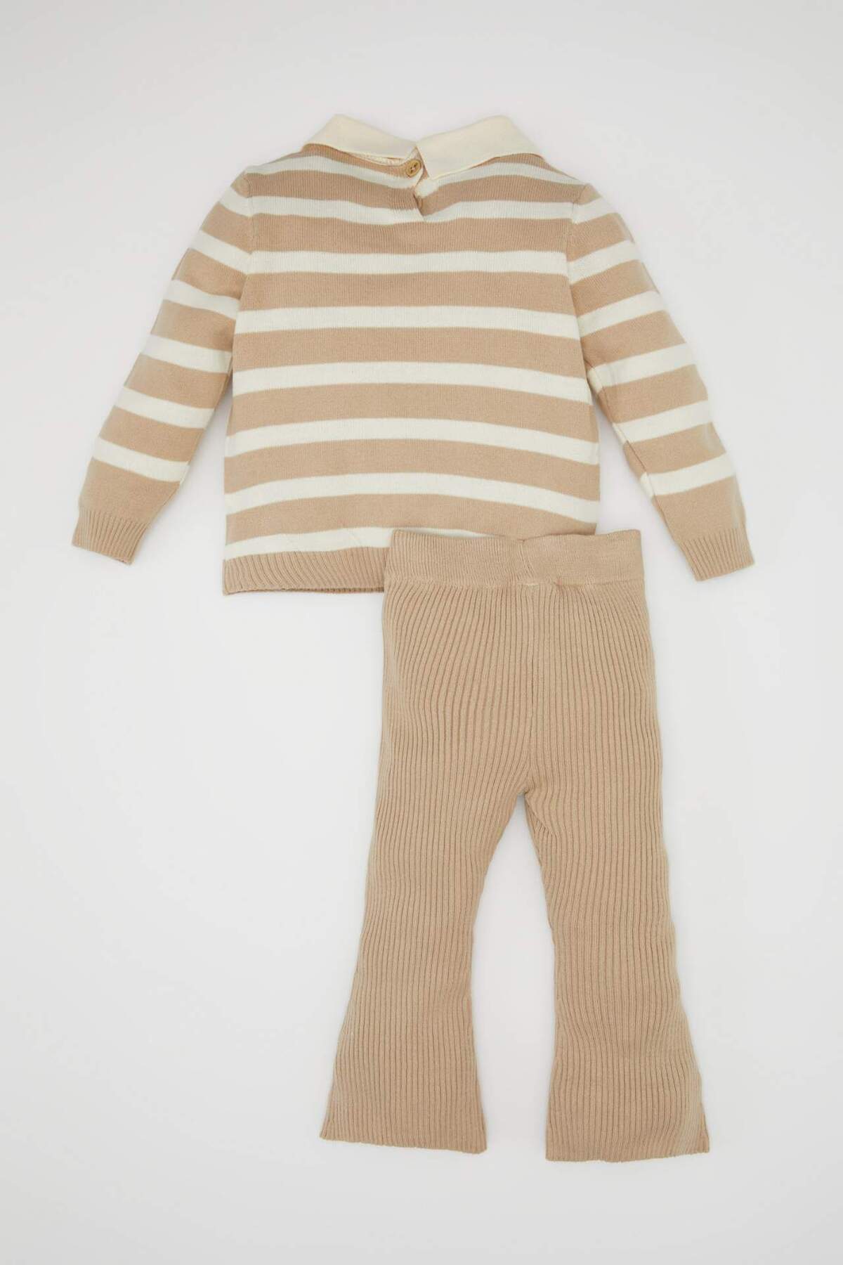 Defacto 2li Takım Çizgili Polo Yaka Triko Kazak İspanyol Paça Triko Tayt Kız Bebek C8453A524WN fotoğrafı 6 (önizleme)