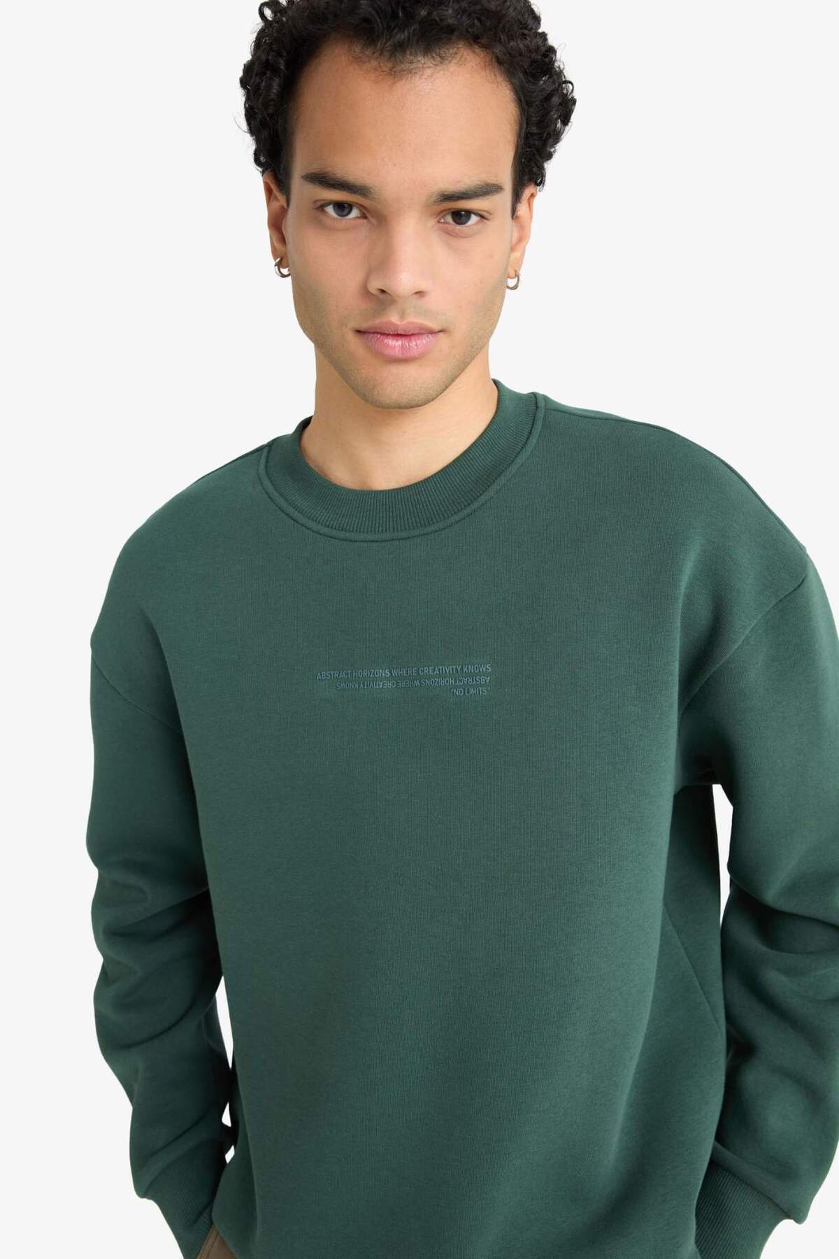 DeFacto Boxy Fit Bisiklet Yaka İçi Yumuşak Tüylü Baskılı Sweatshirt X8282AZ24AU görsel 3
