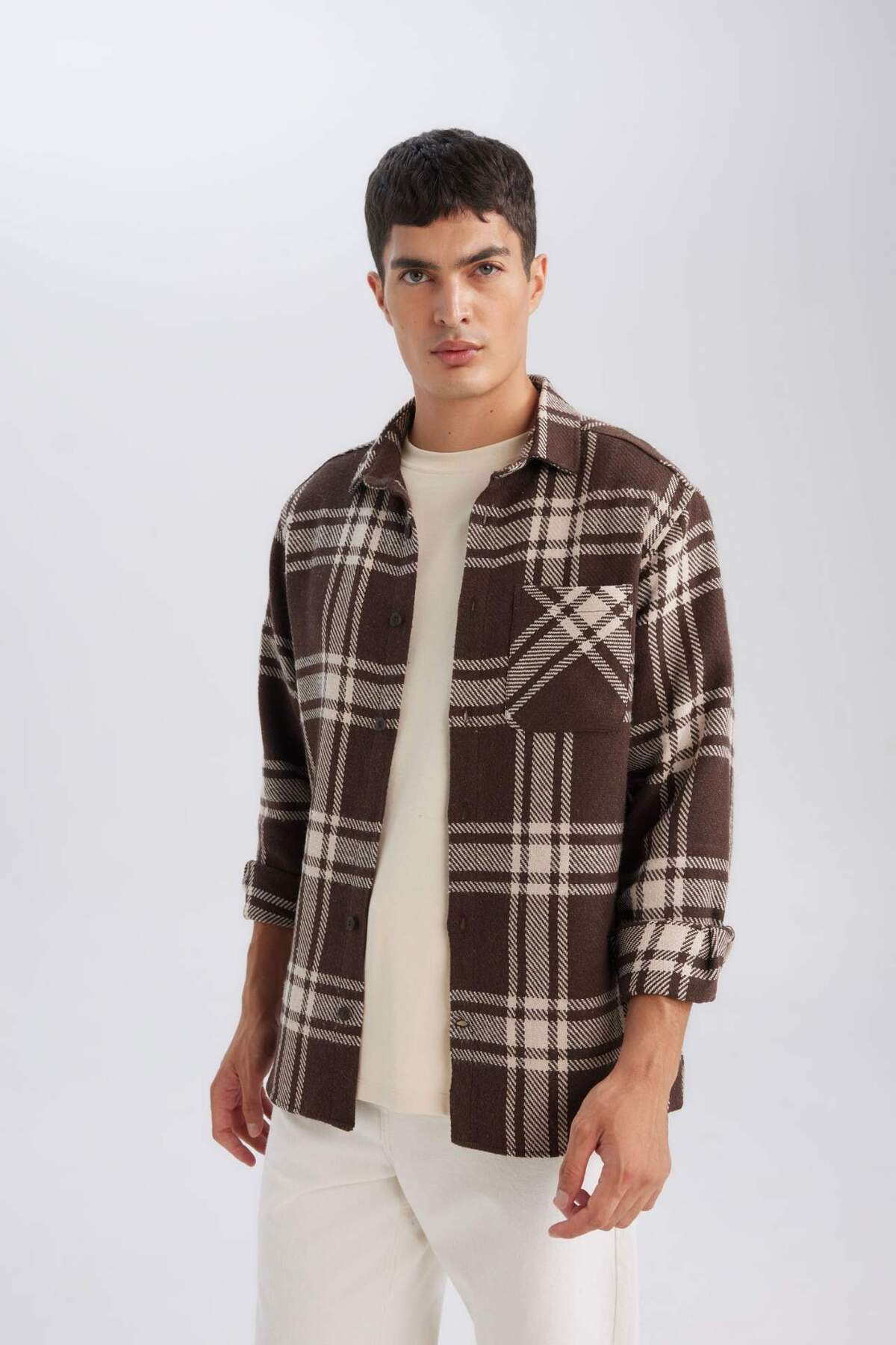 DeFacto Regular Fit Kareli Oduncu Flanel Uzun Kollu Gömlek D4132AX24WN görsel 3