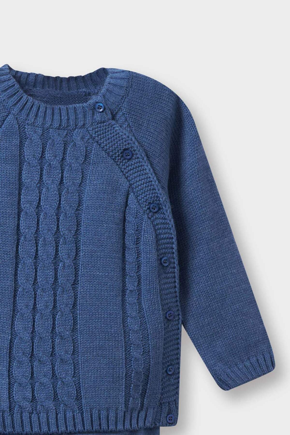 Defacto Erkek Bebek 2li Takım Uzun Kollu Düğmeli Örgü Desenli Triko Kazak Beli Lastikli Triko Alt C9589A524A fotoğrafı 3 (önizleme)