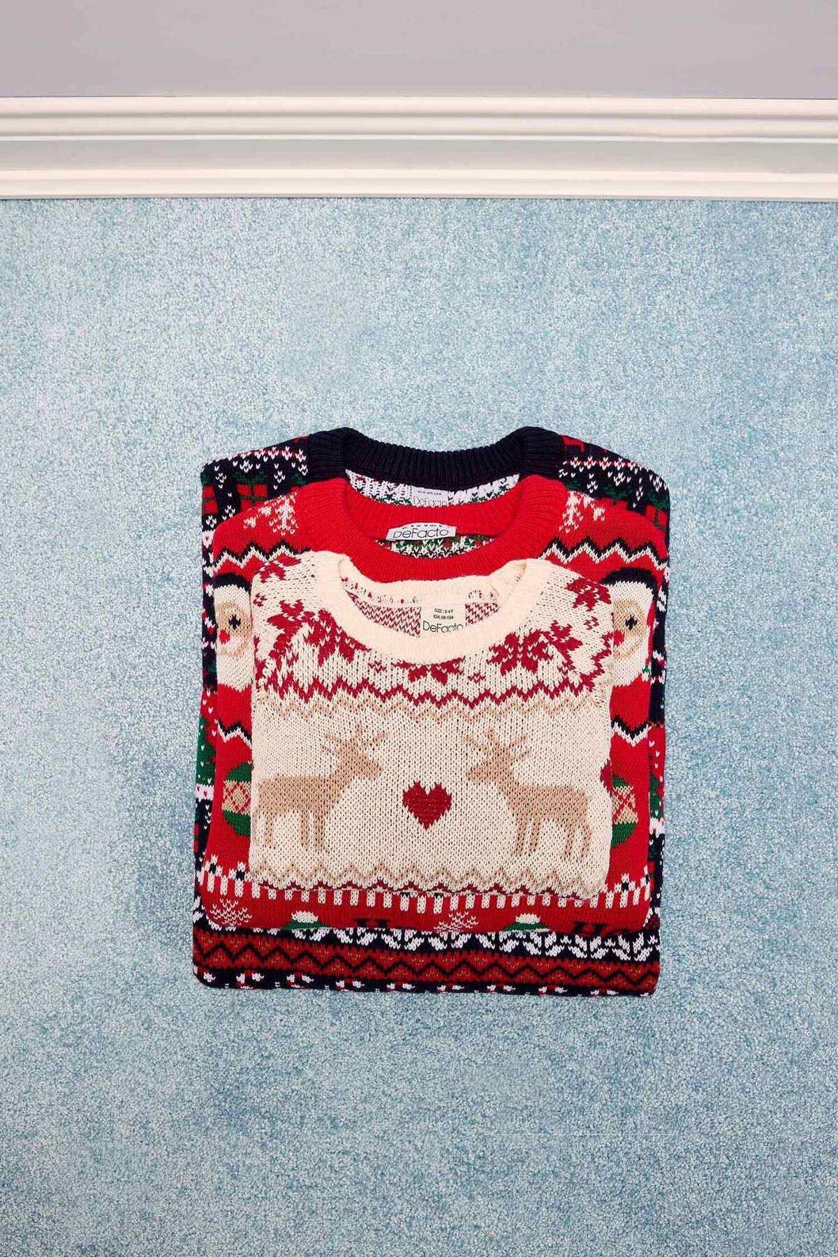 Defacto Kız Bebek Bej Bisiklet Yaka Yılbaşı Temalı Triko Kazak fotoğrafı 6 (önizleme)