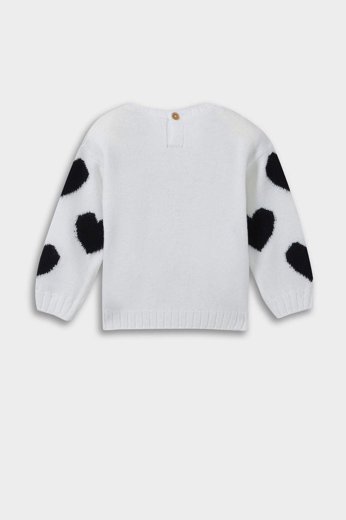 Defacto Bisiklet Yaka Kalp Desenli Triko Kazak Kız Bebek C8095A524AU fotoğrafı 4 (önizleme)