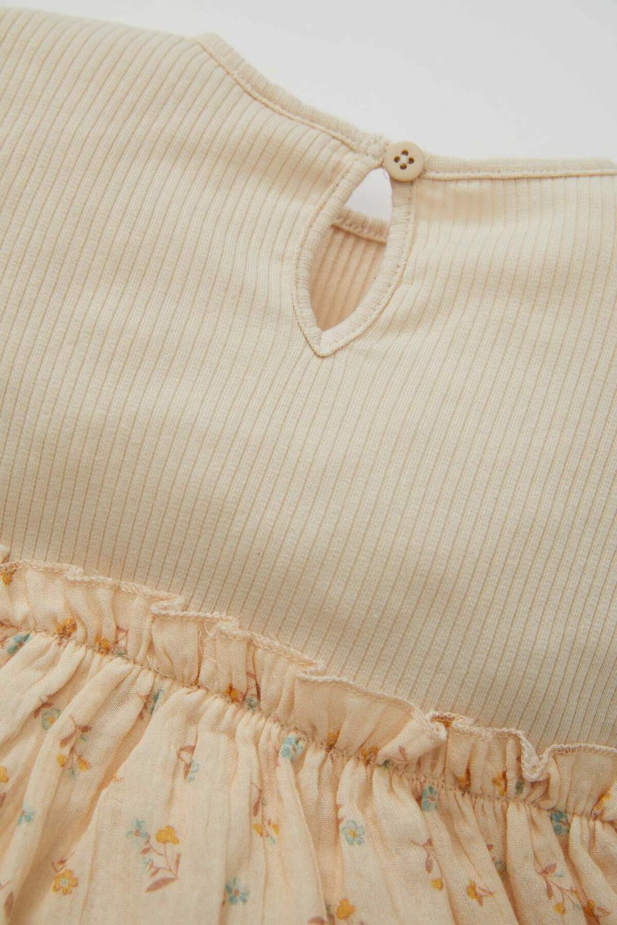 Defacto Bisiklet Yaka Uzun Kollu Fitilli Eteği Çiçek Desenli Kaşkorse Elbise Kız Bebek D3070A524AU fotoğrafı 2 (önizleme)