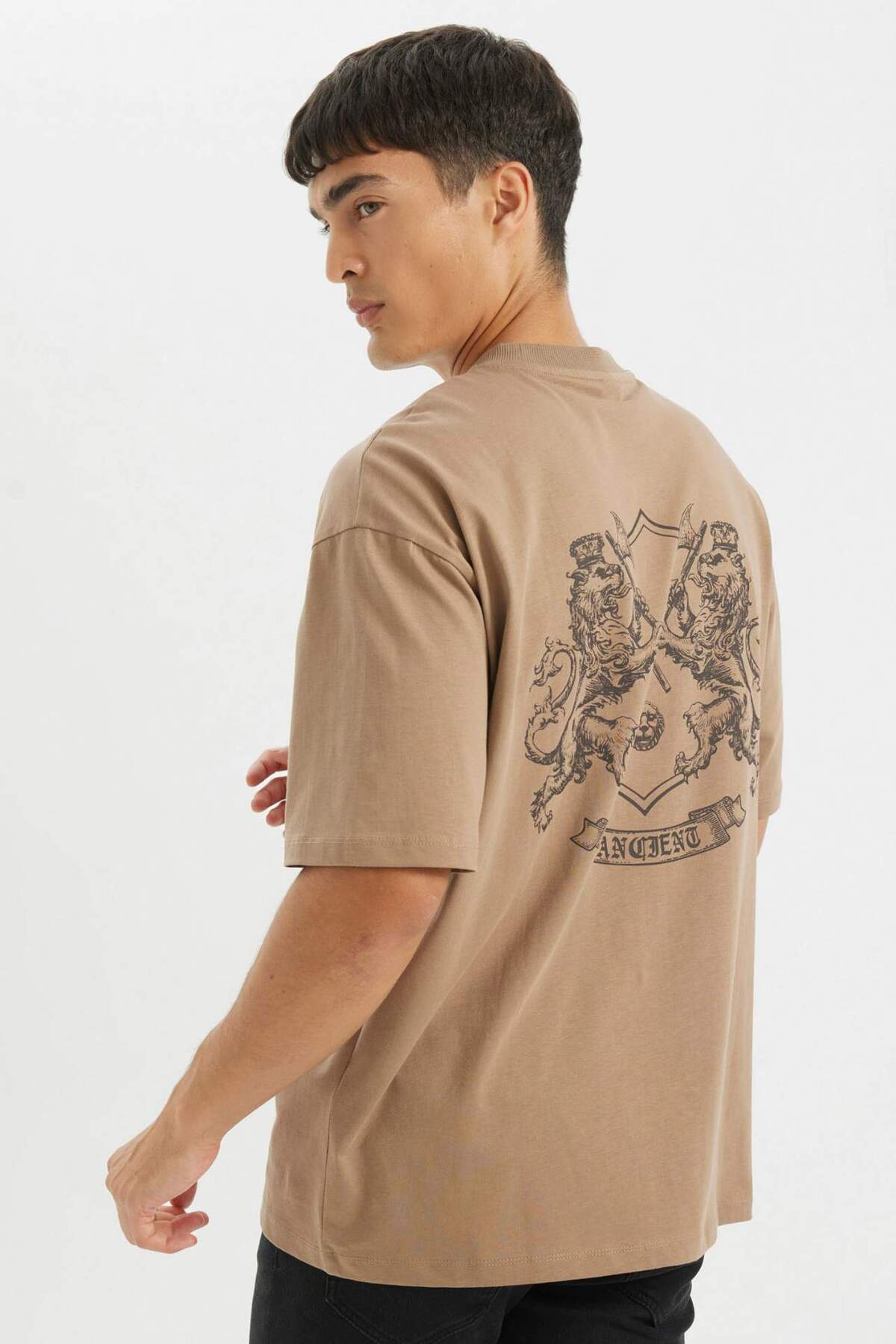 100% Cotton Oversize Wide Fit Crew Neck Back Printed Short Sleeve T-Shirt D4910AX24AU